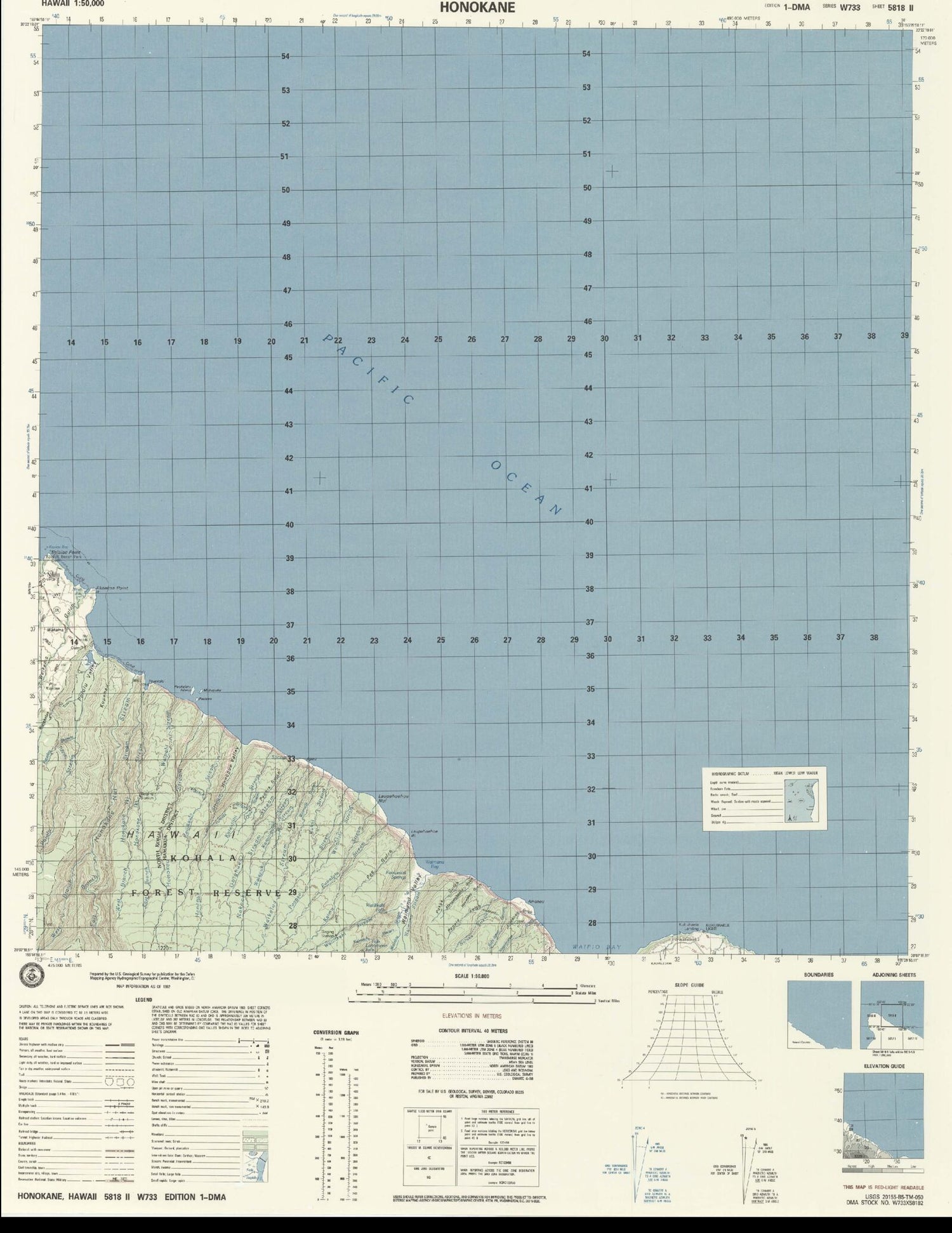 Honokane Hawaii Military 1:50,000 Map