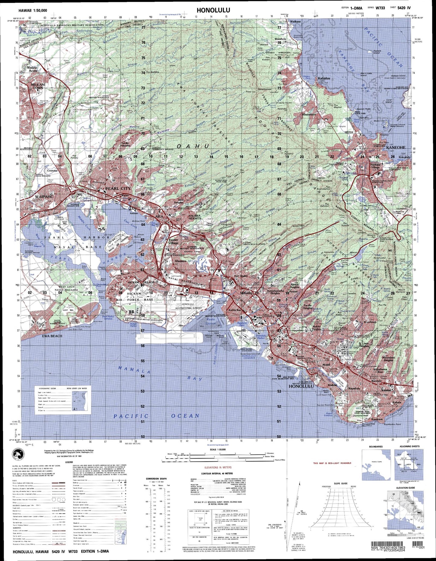 Honolulu Hawaii Military 1:50,000 Map