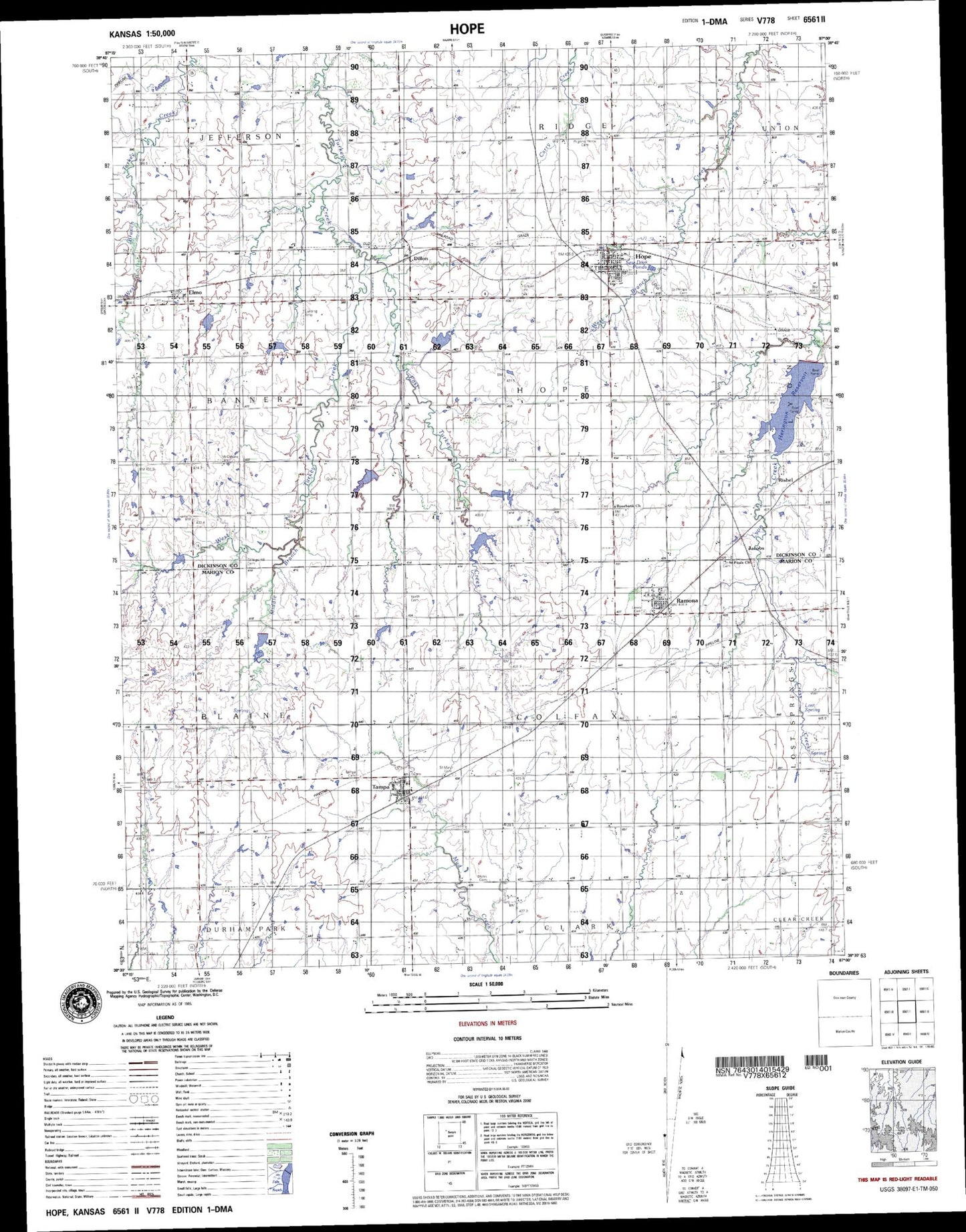 Hope Kansas Military 1:50,000 Map