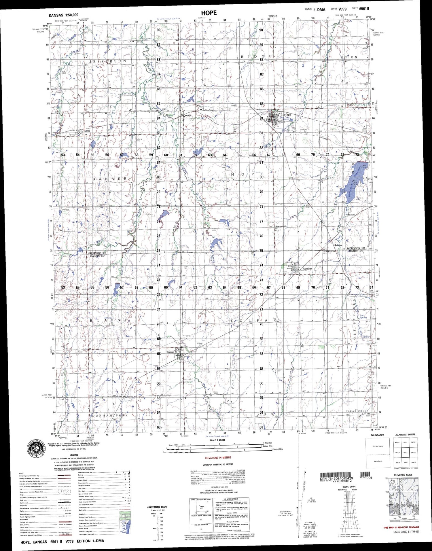 Hope Kansas Military 1:50,000 Map