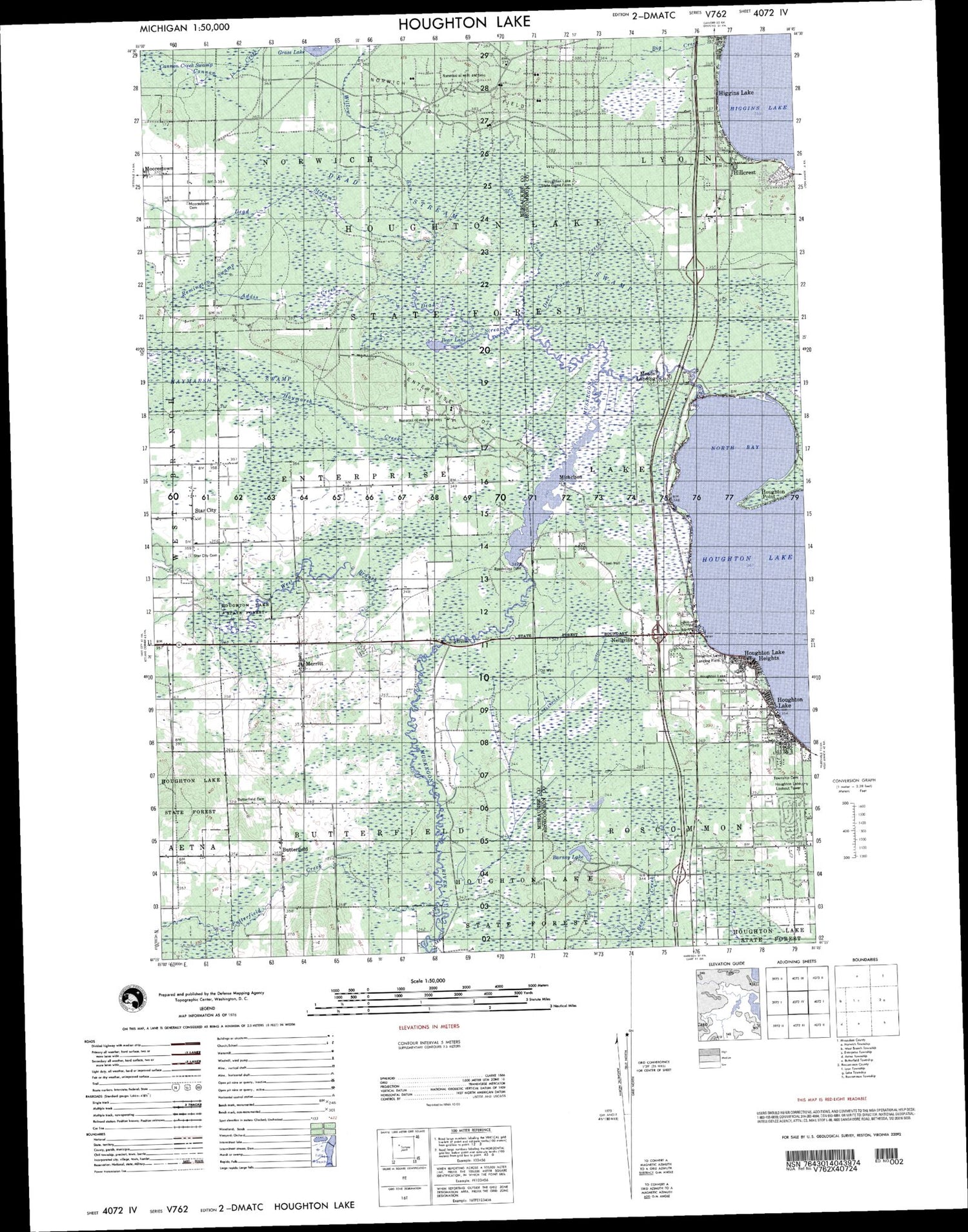 Houghton Lake Michigan Military 1:50,000 Map