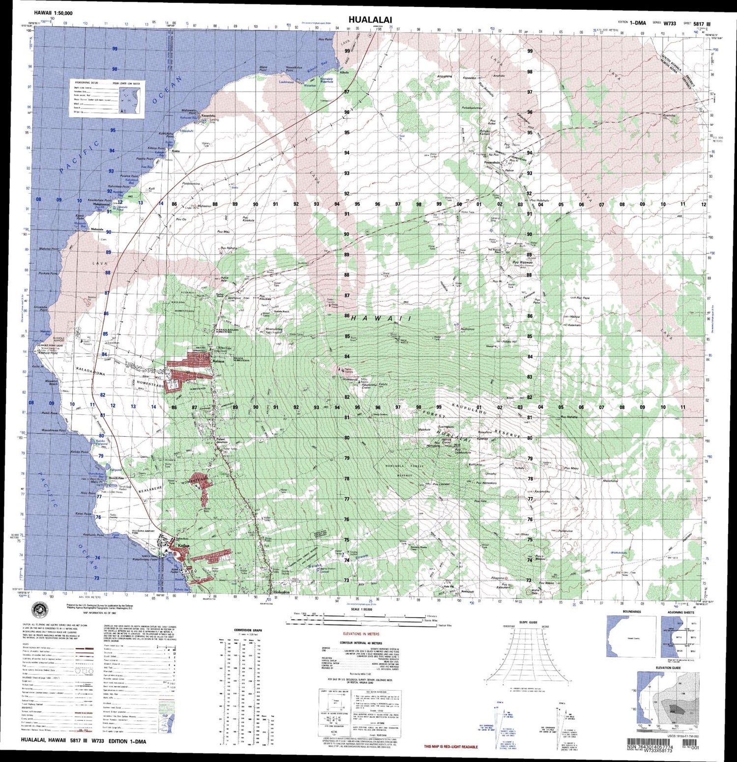 Hualalai Hawaii Military 1:50,000 Map