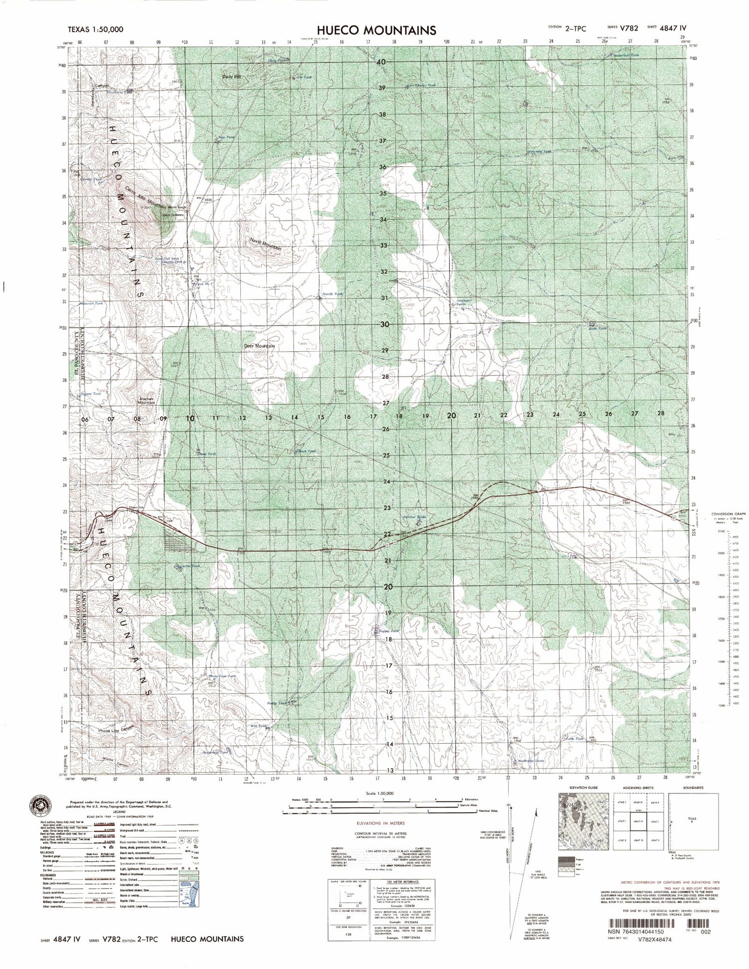 Hueco Mountains Texas Military 1:50,000 Map