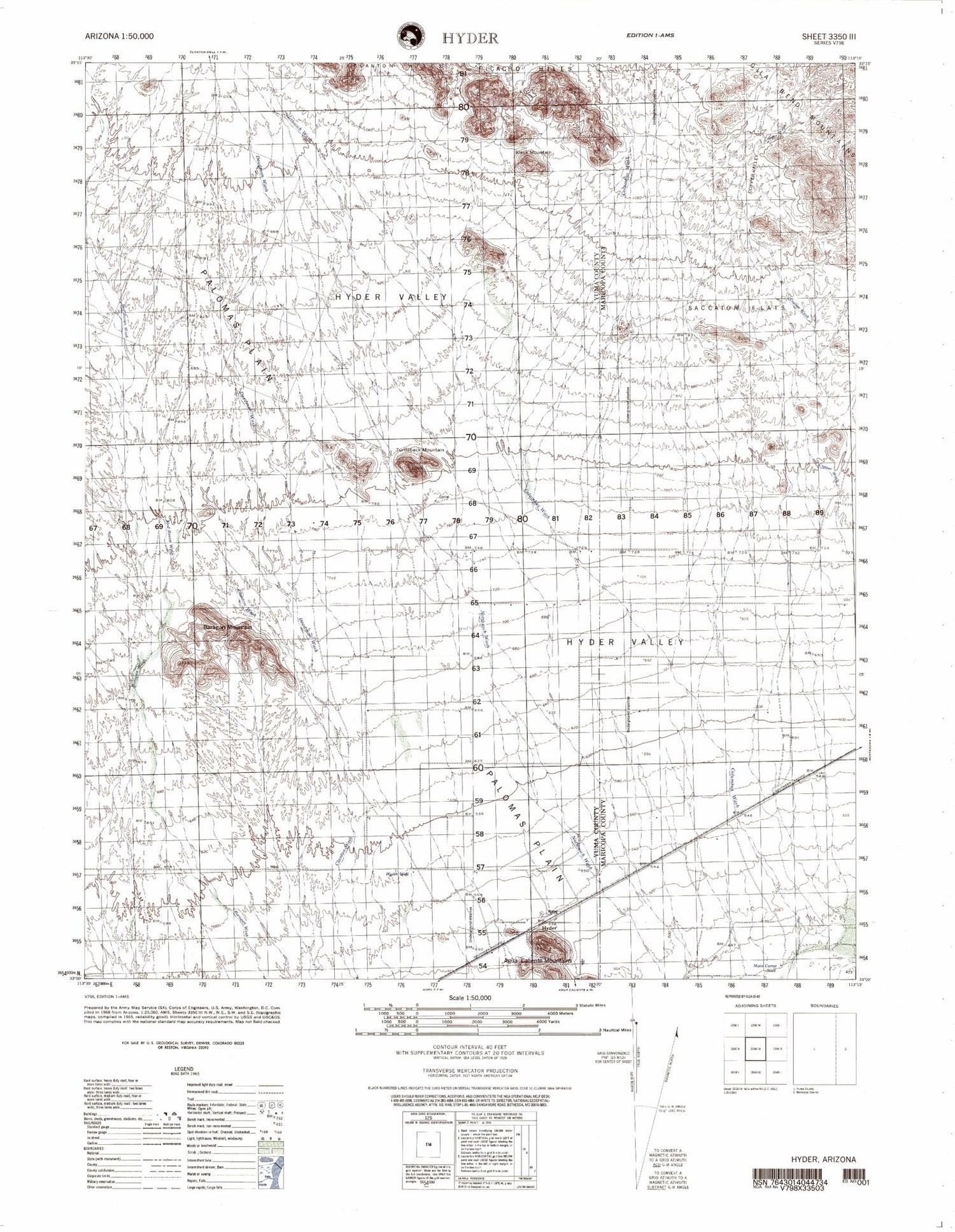 Hyder Arizona Military 1:50,000 Map