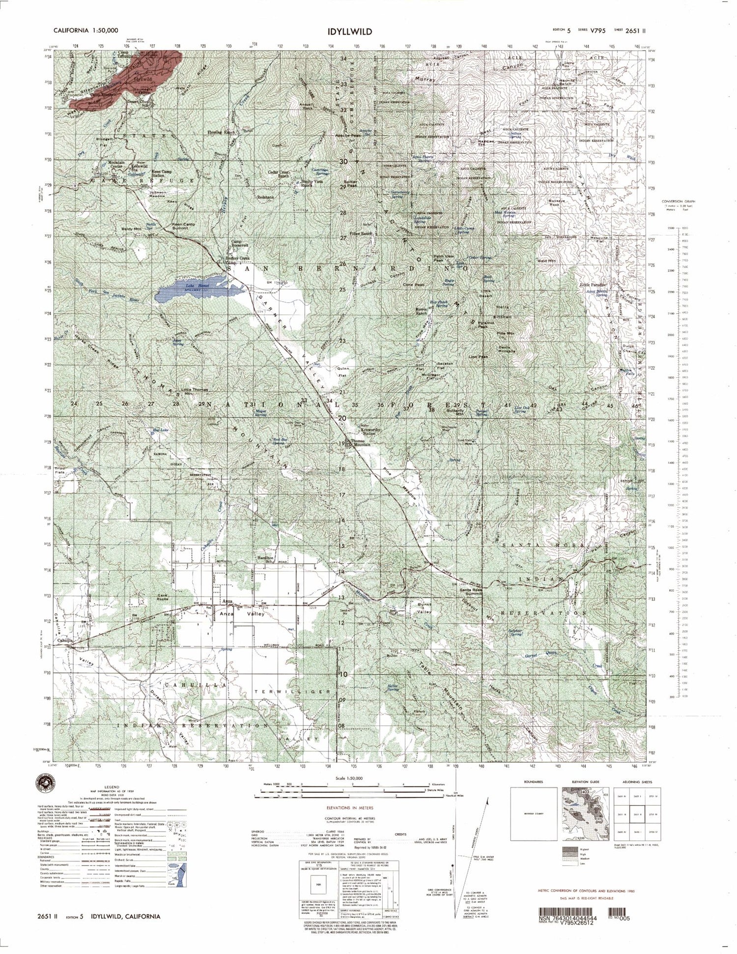 Idyllwild California Military 1:50,000 Map