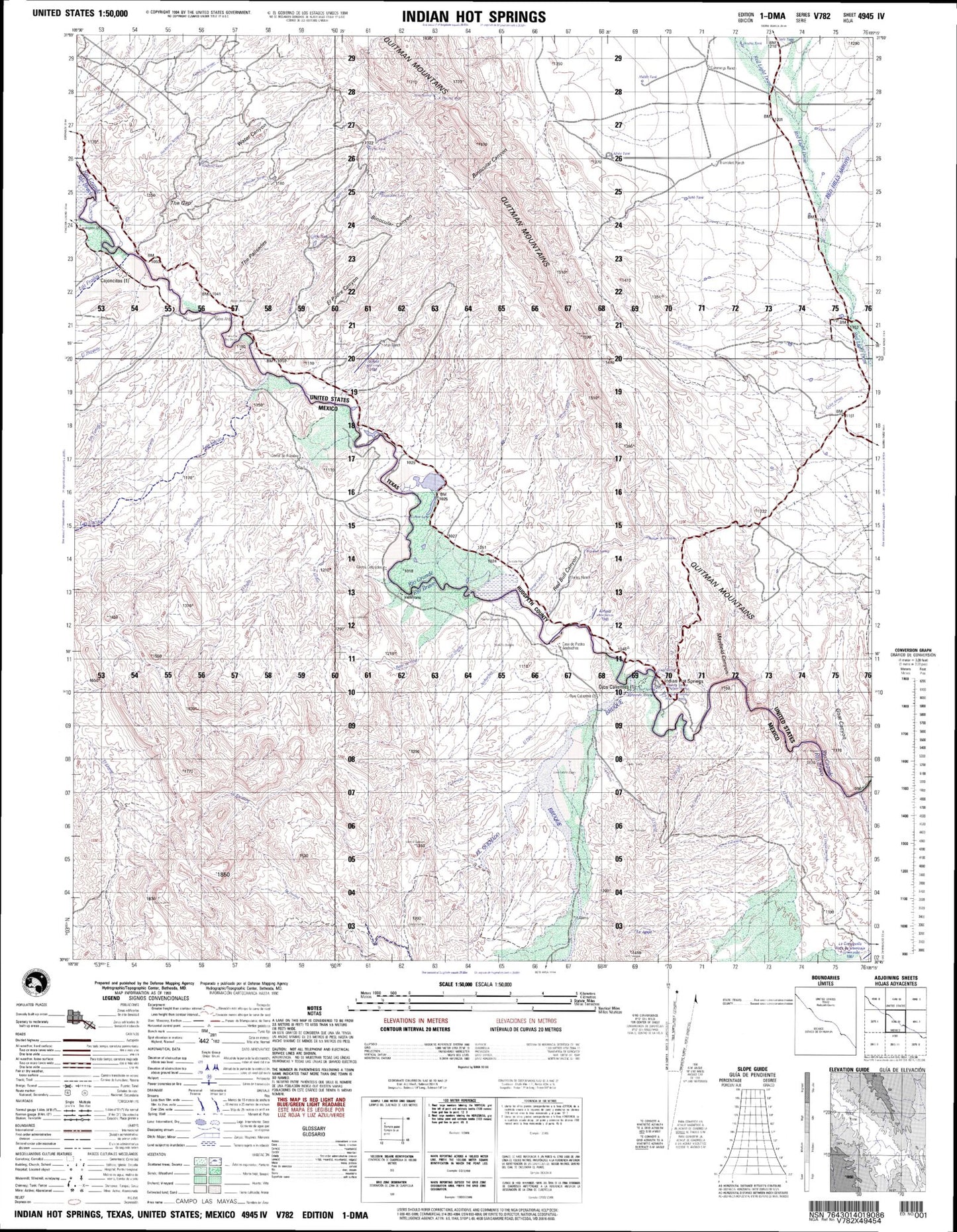 Indian Hot Springs Texas Military 1:50,000 Map