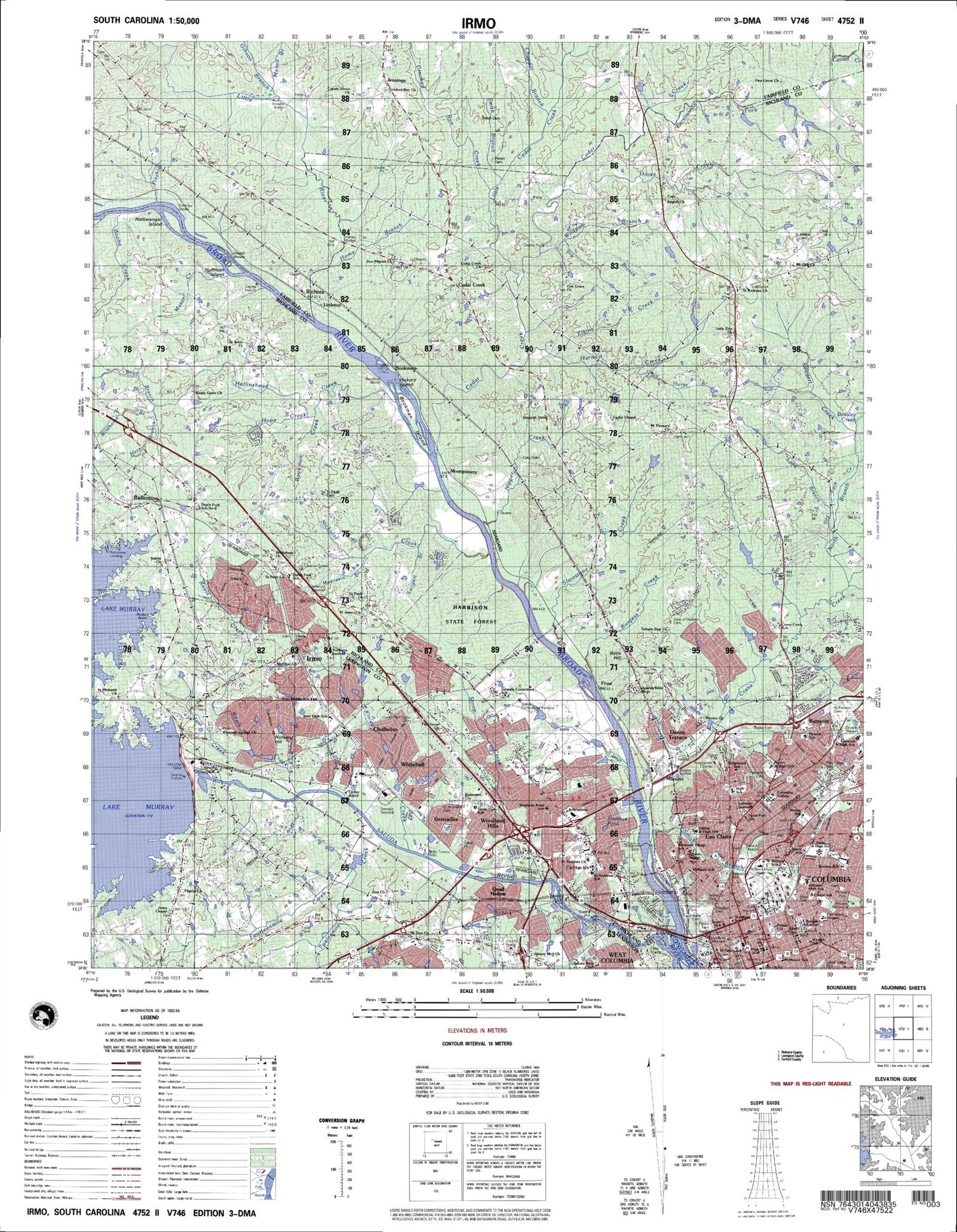 Irmo South Carolina Military 1:50,000 Map