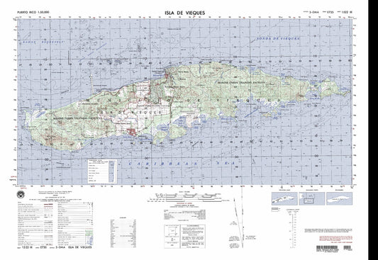 Isla De Vieques Puerto Rico Military 1:50,000 Map