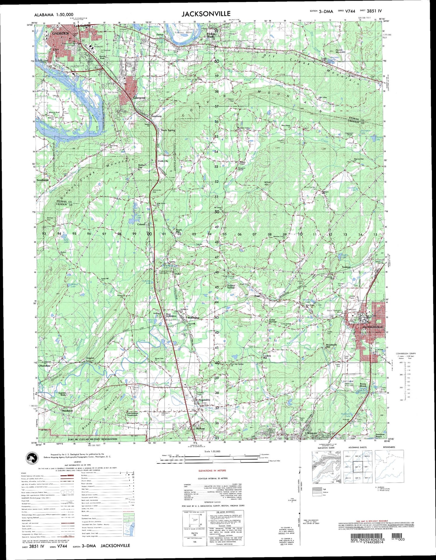 Jacksonville Alabama Military 1:50,000 Map