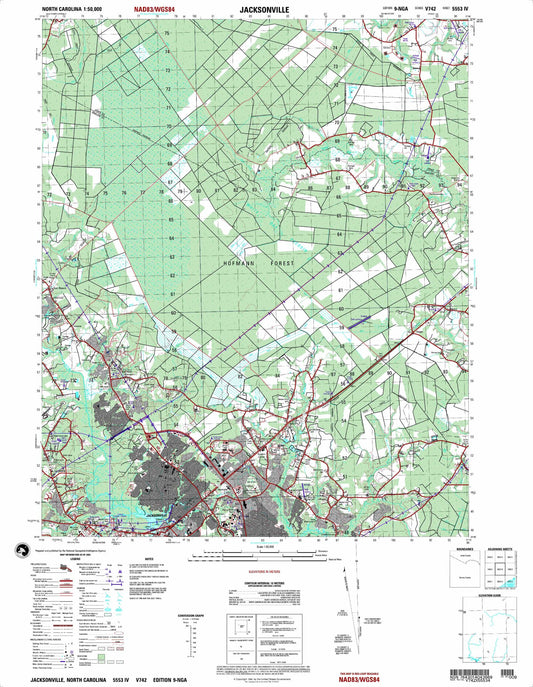 Jacksonville North Carolina Military 1:50,000 Map