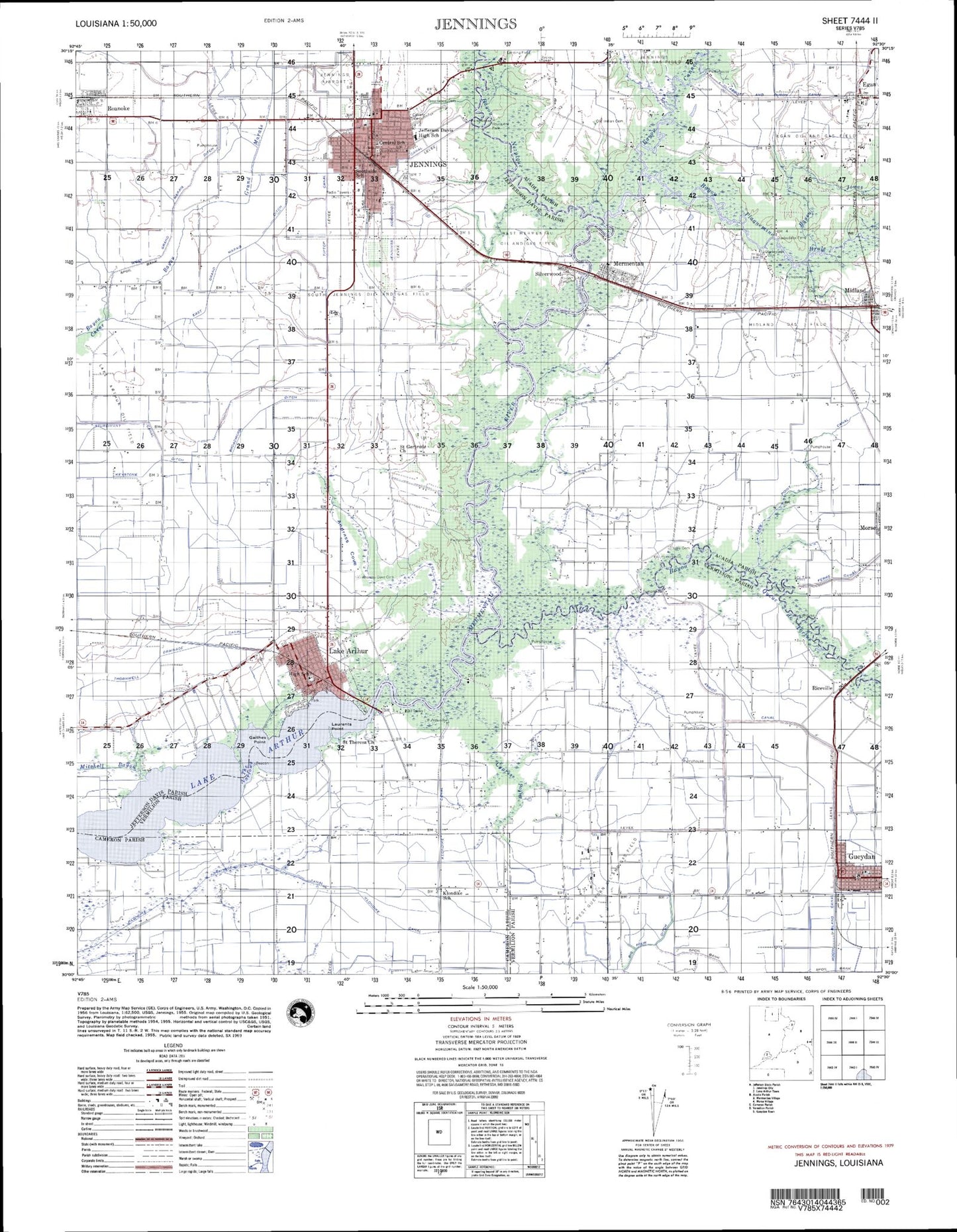 Jennings Louisiana Military 1:50,000 Map