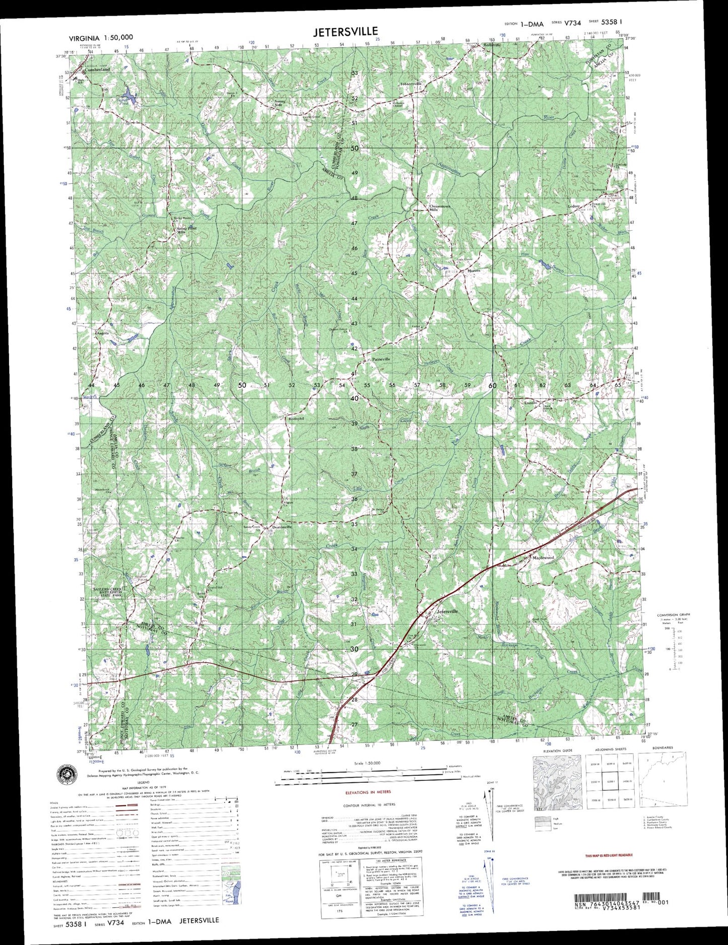 Jetersville Virginia Military 1:50,000 Map