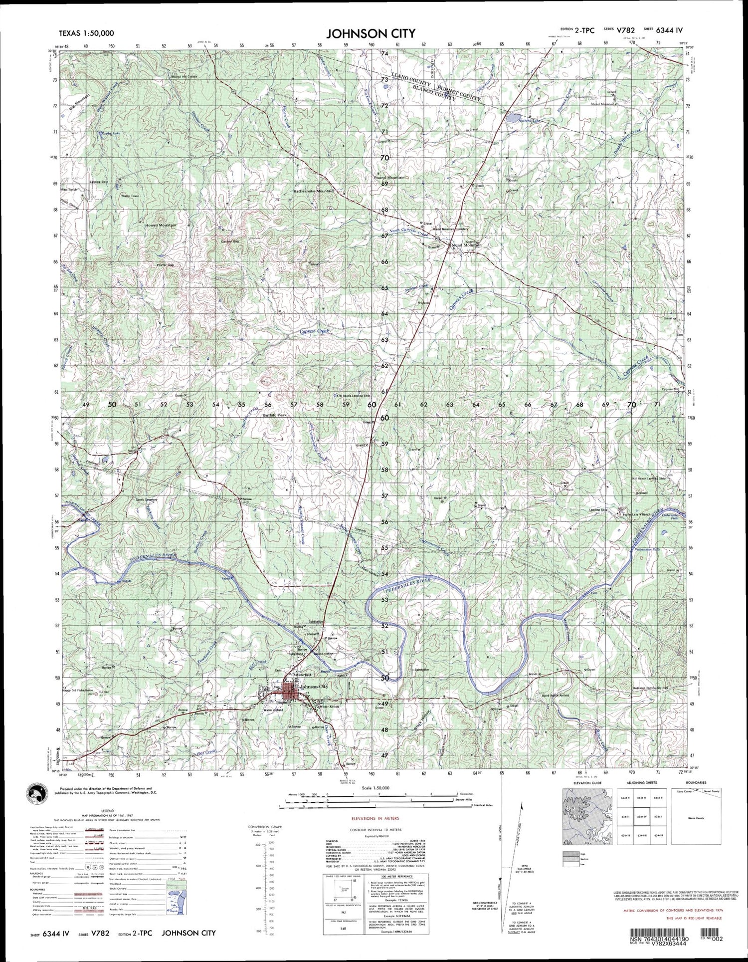 Johnson City Texas Military 1:50,000 Map