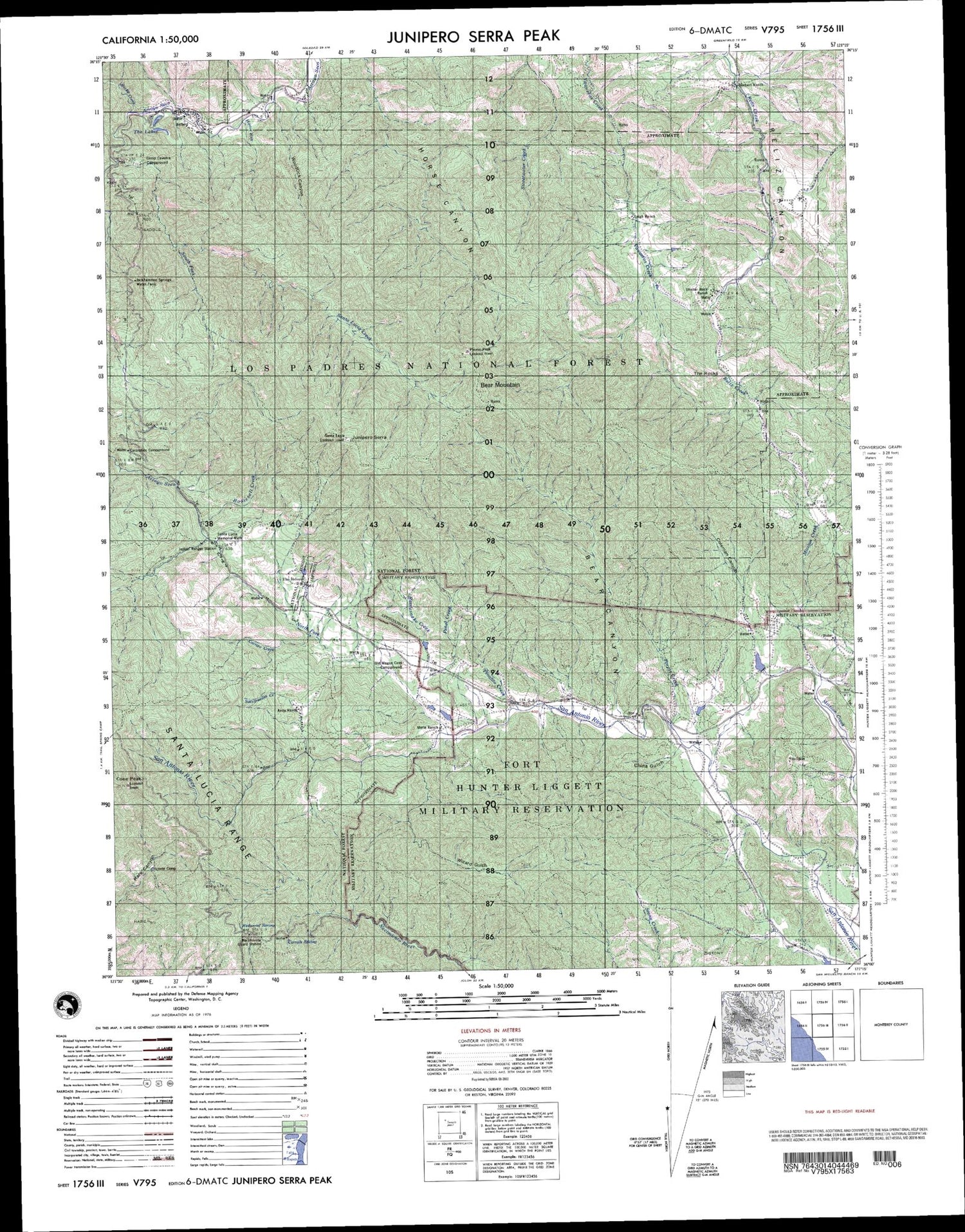 Junipero Serra Peak California Military 1:50,000 Map