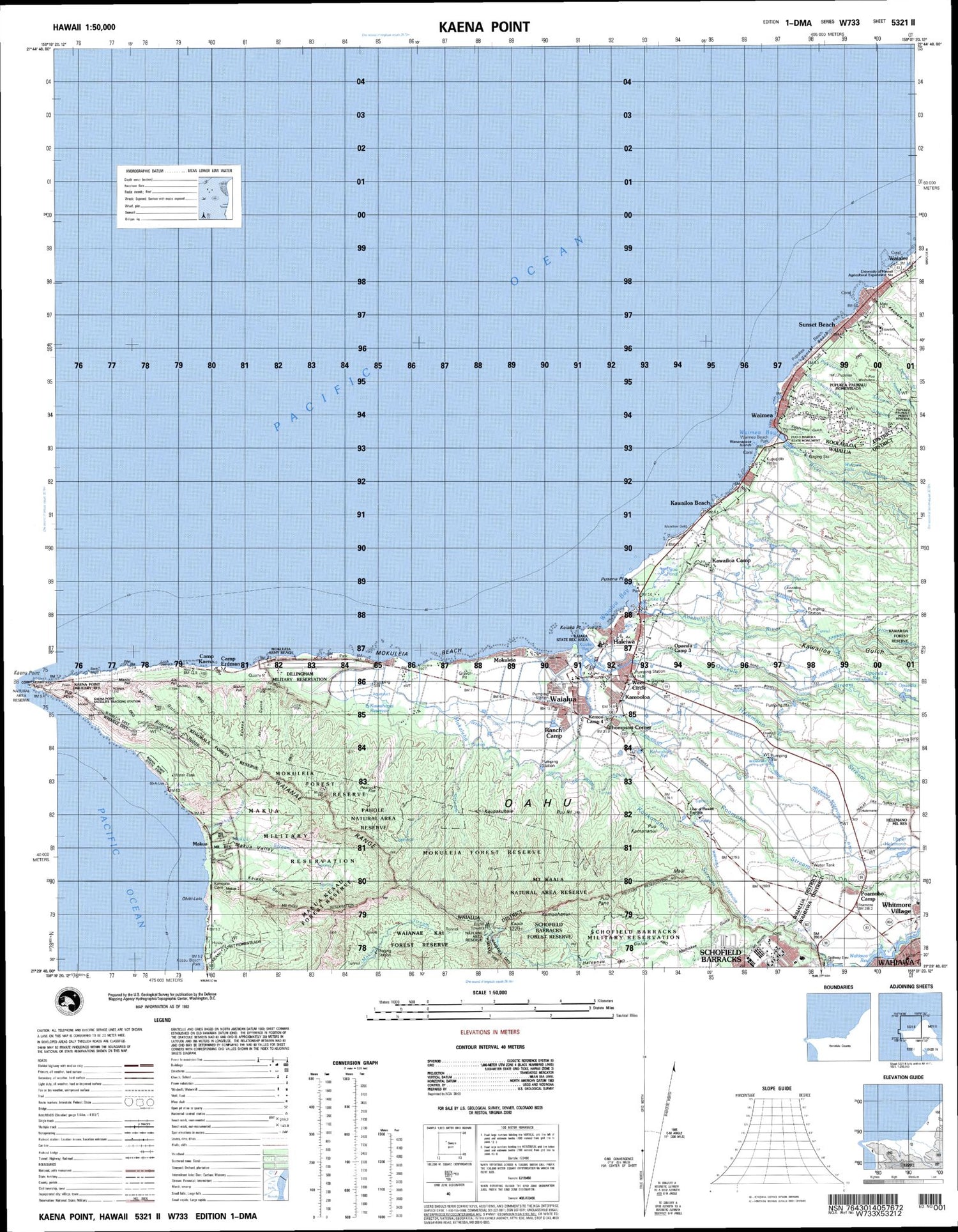 Kaena Point Hawaii Military 1:50,000 Map