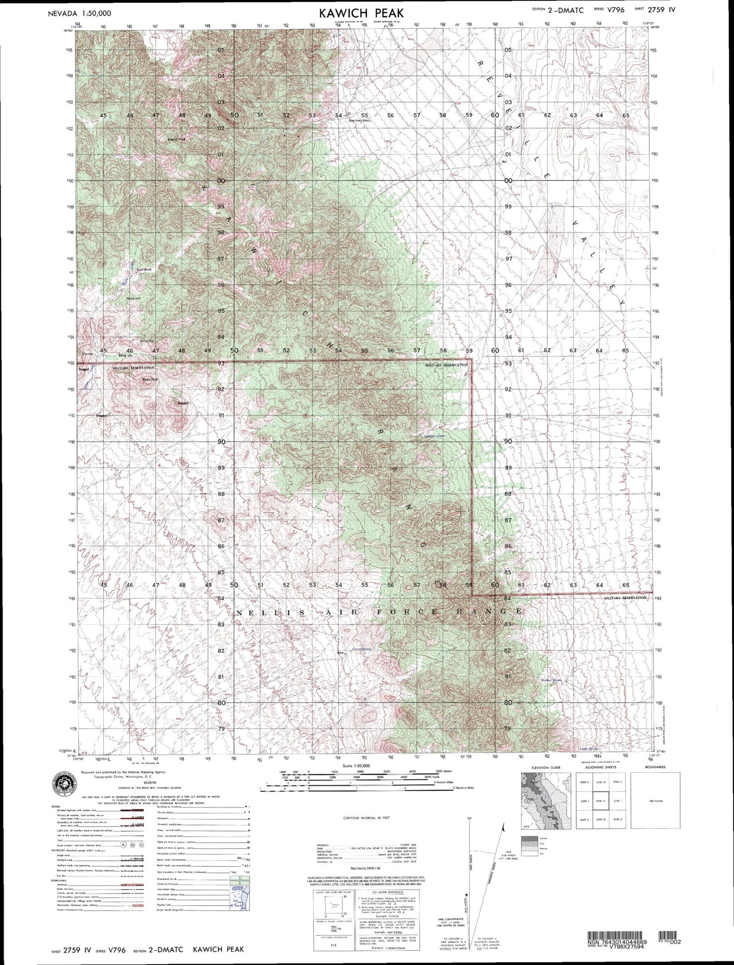 Kawich Peak Nevada Military 1:50,000 Map