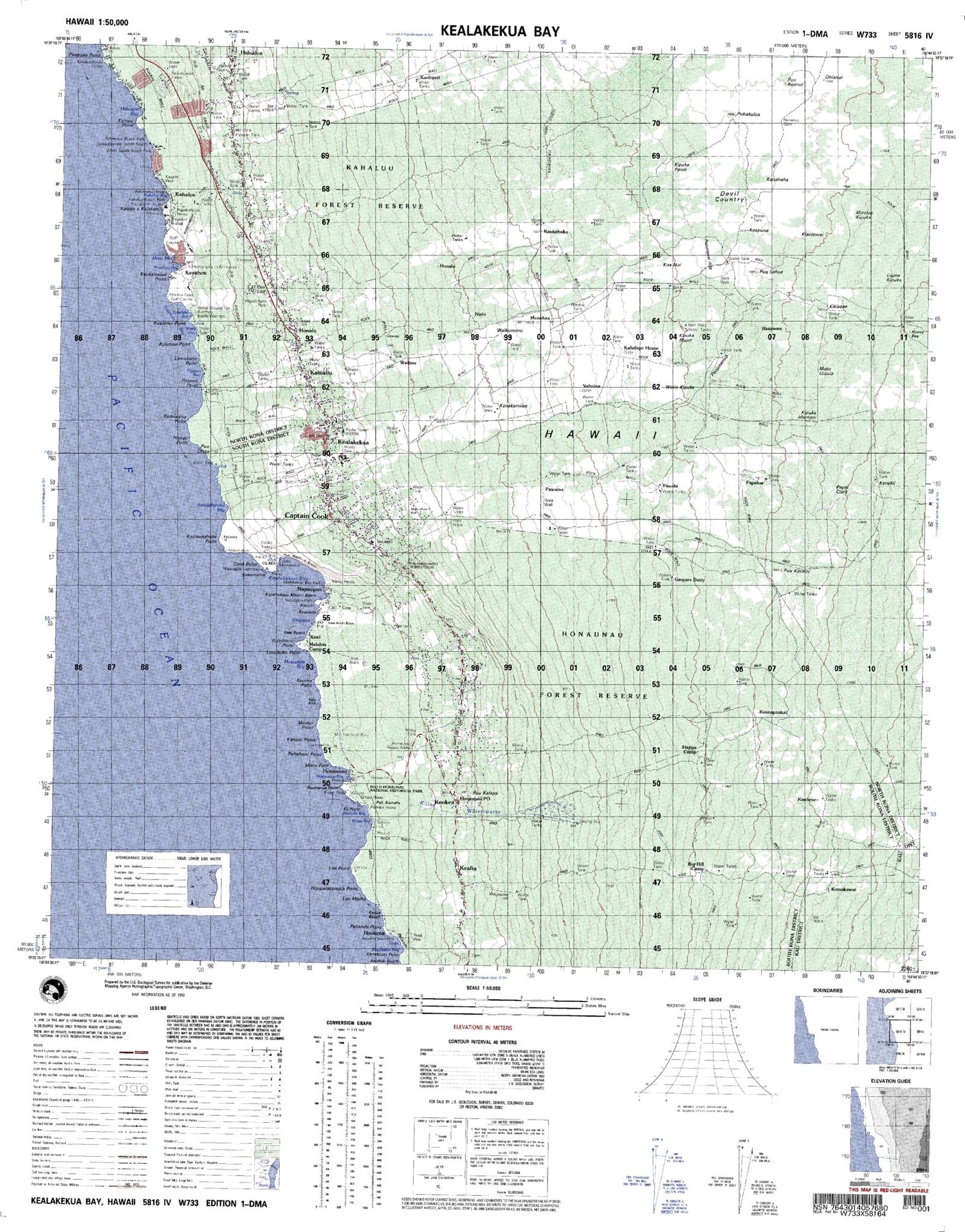 Kealukekua Bay Hawaii Military 1:50,000 Map