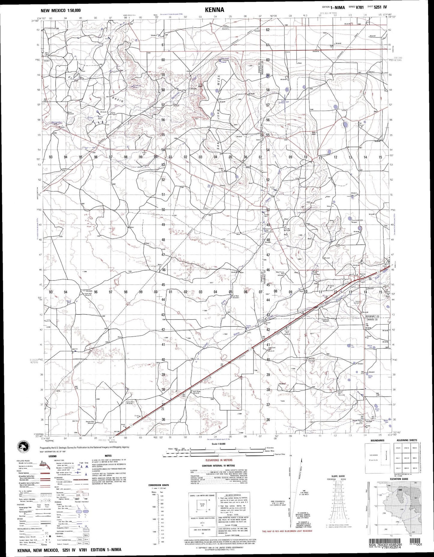 Kenna New Mexico Military 1:50,000 Map