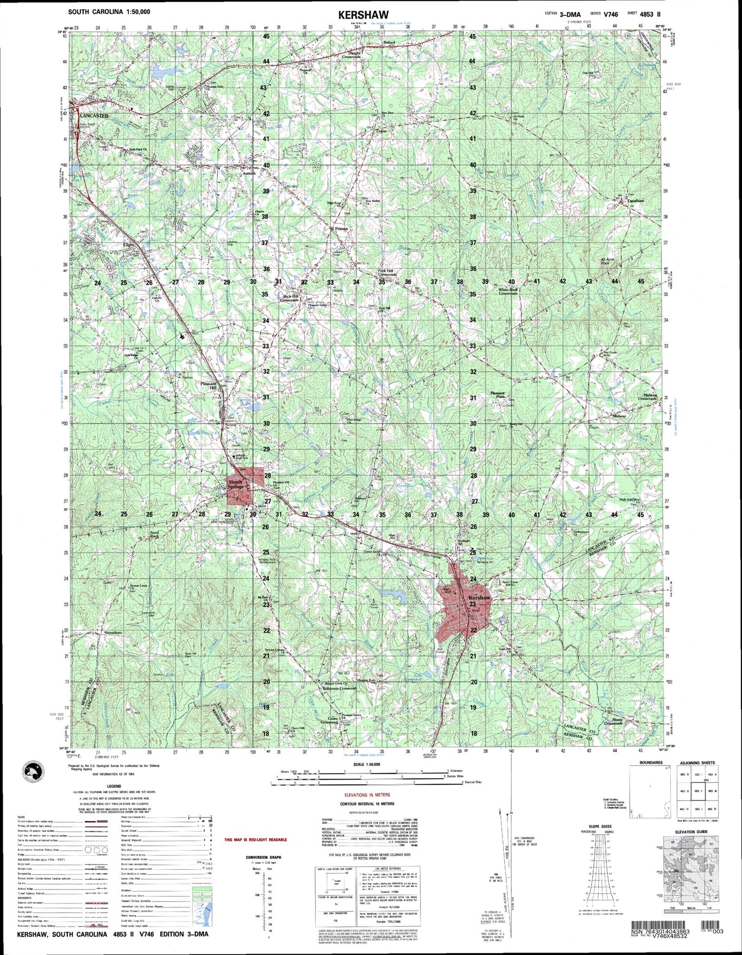 Kershaw South Carolina Military 1:50,000 Map