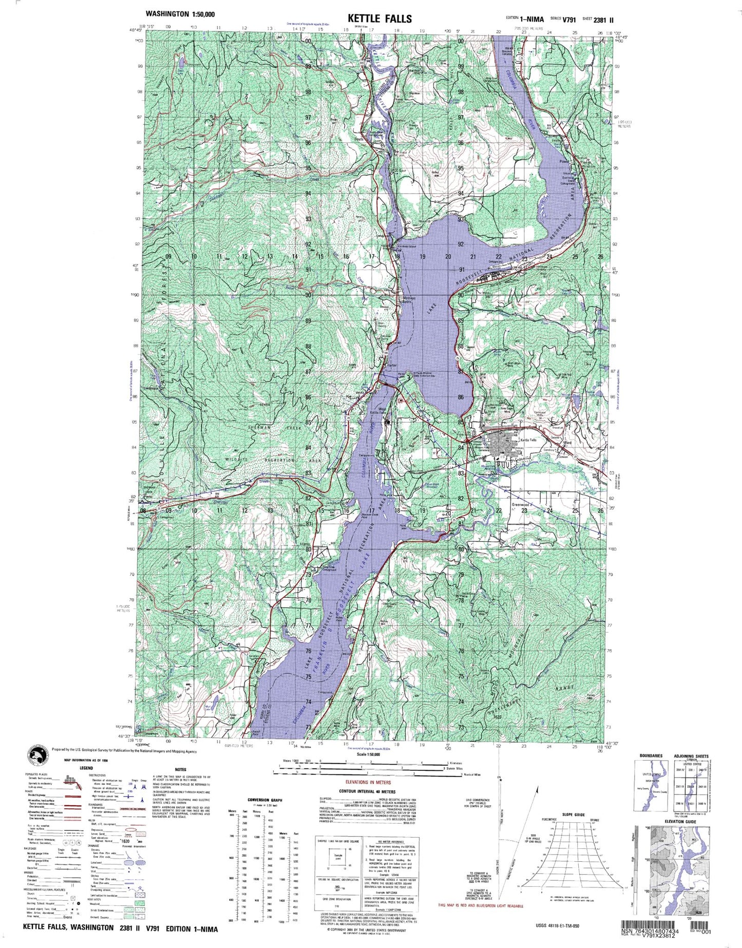 Kettle Falls Washington Military 1:50,000 Map