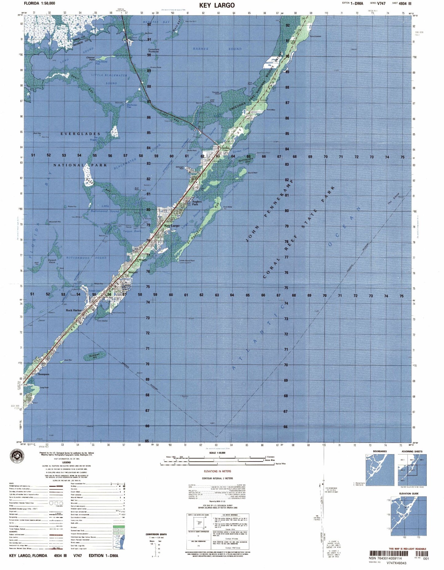 Key Largo Florida Military 1:50,000 Map