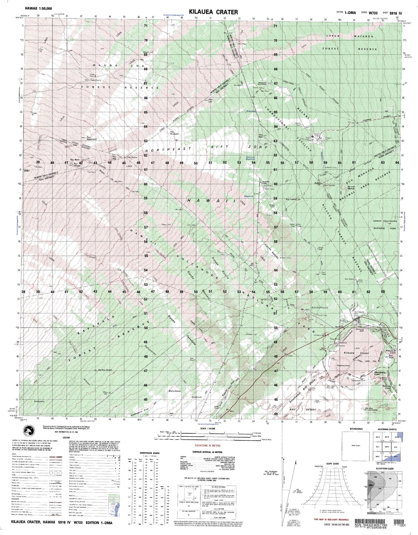 Kilauea Crater Hawaii Military 1:50,000 Map