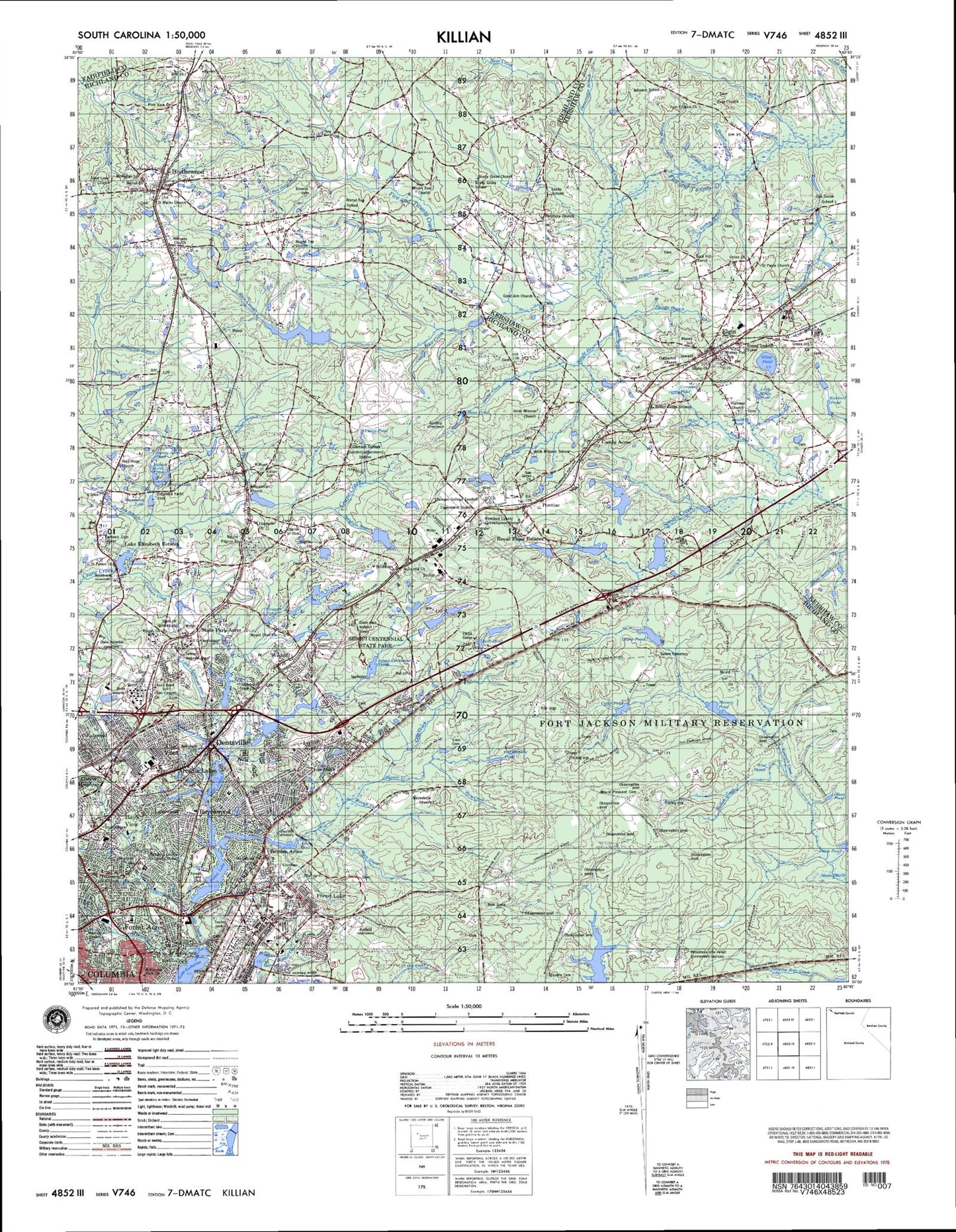 Killian South Carolina Military 1:50,000 Map