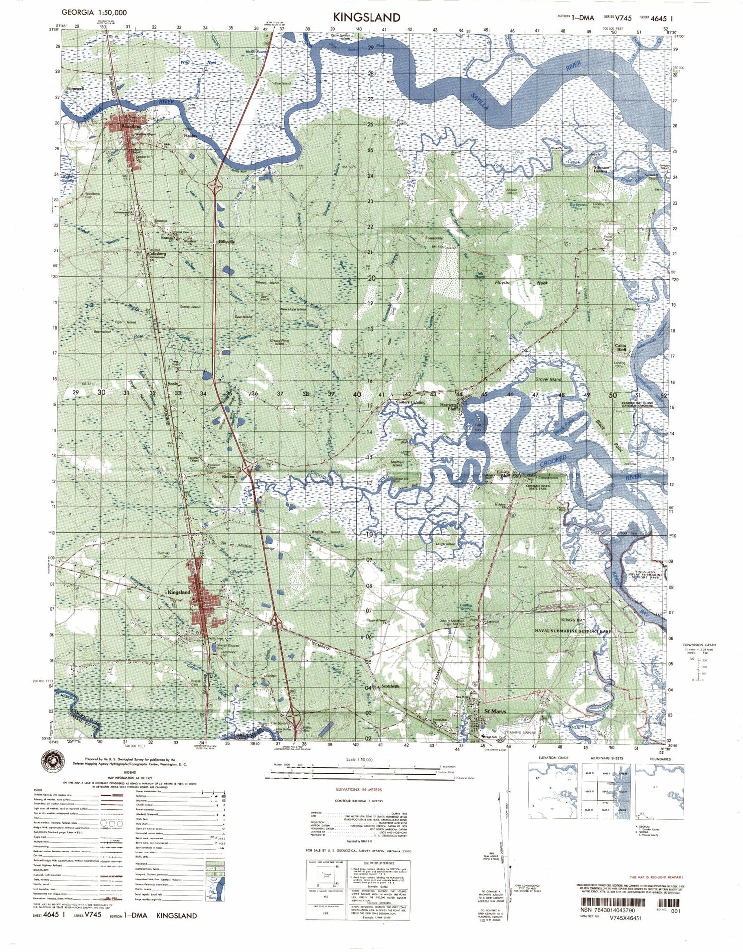 Kingsland Georgia Military 1:50,000 Map