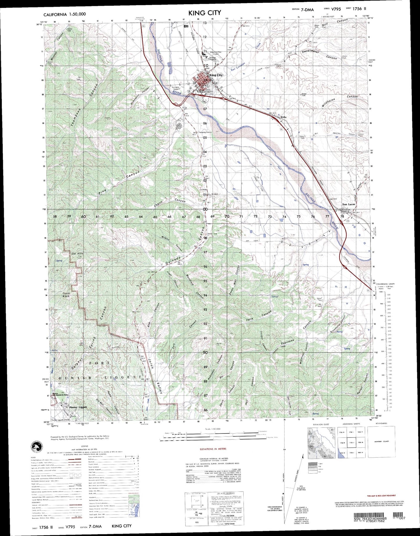 King City California Military 1:50,000 Map