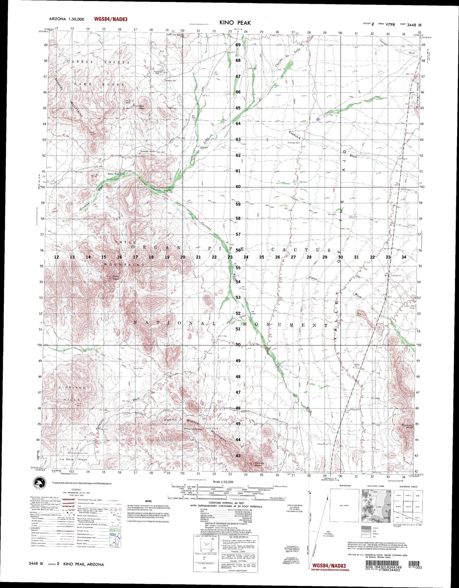 Kino Peak Arizona Military 1:50,000 Map