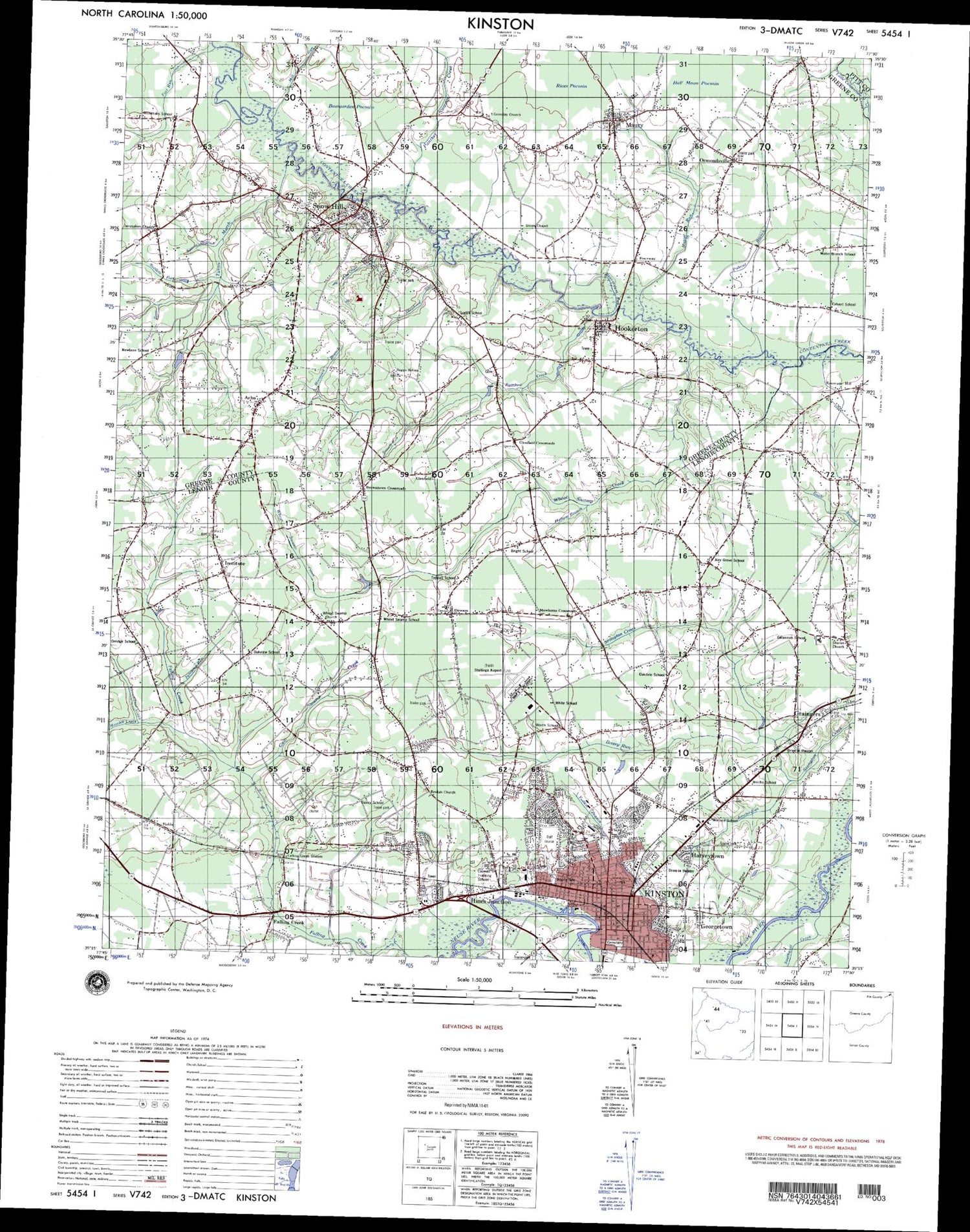 Kinston North Carolina Military 1:50,000 Map