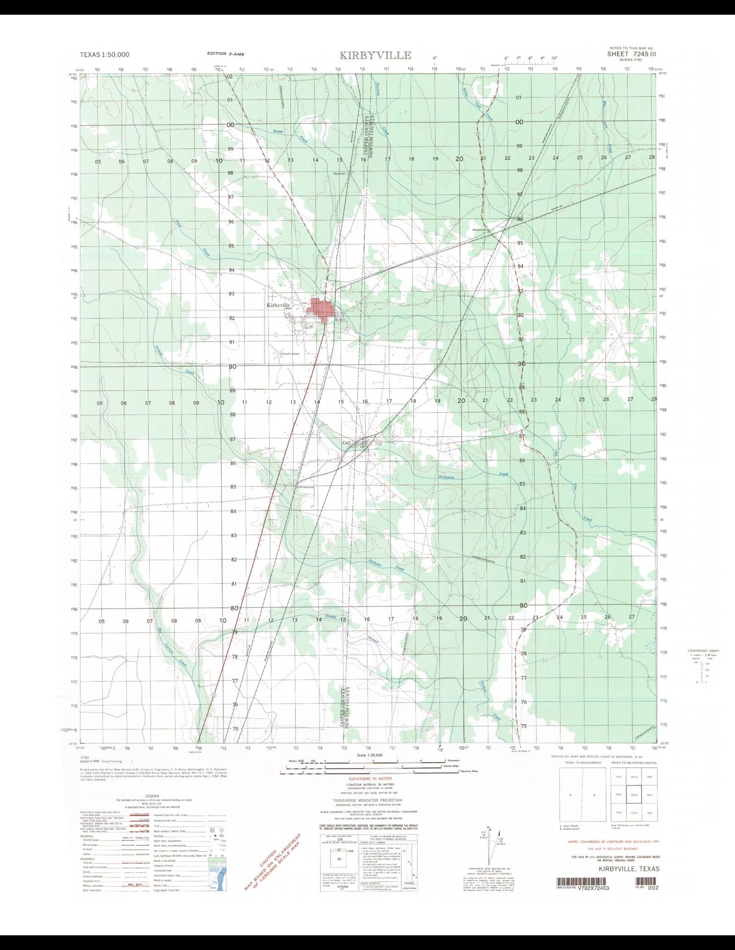 Kirbyville Texas Military 1:50,000 Map