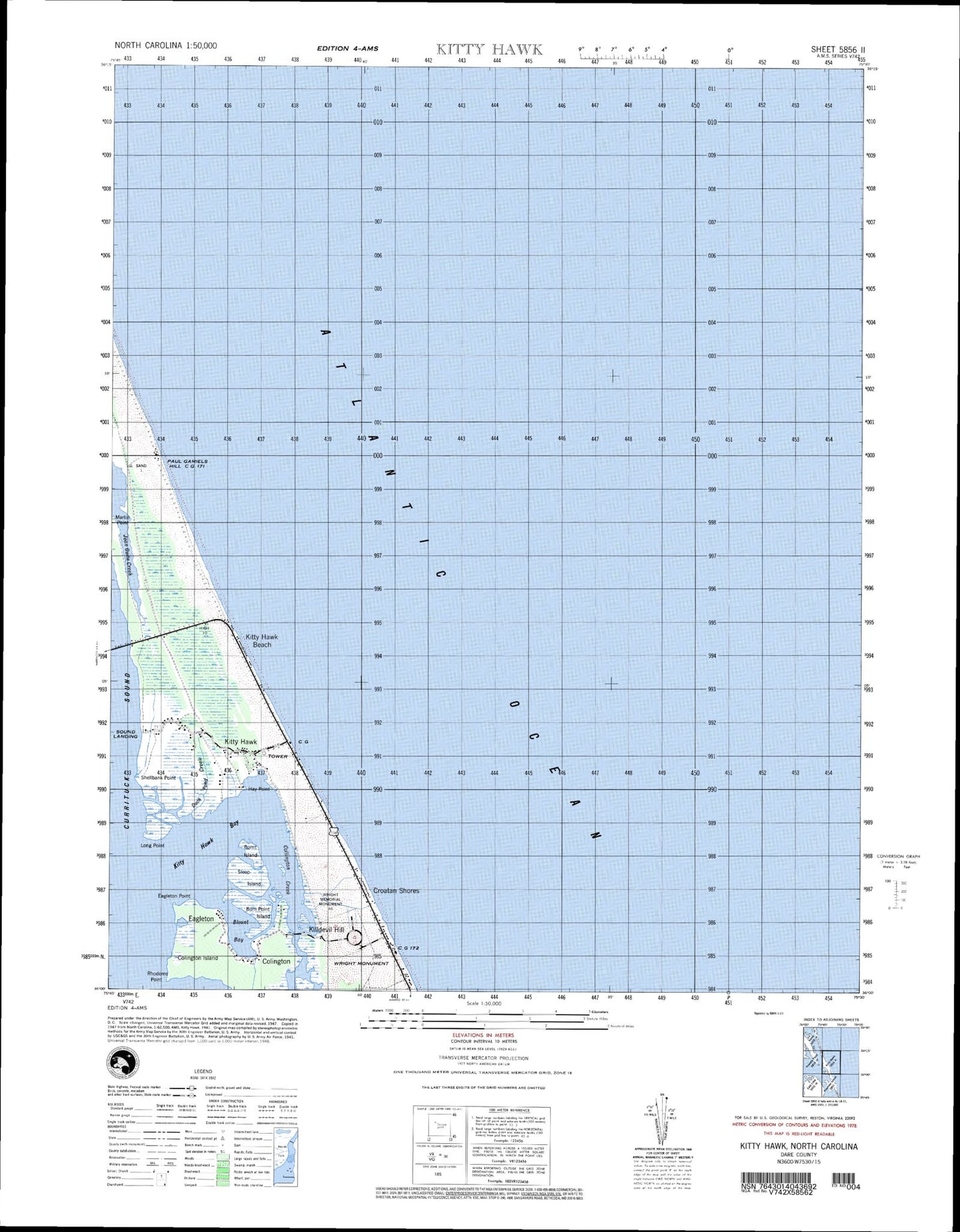 Kitty Hawk North Carolina Military 1:50,000 Map