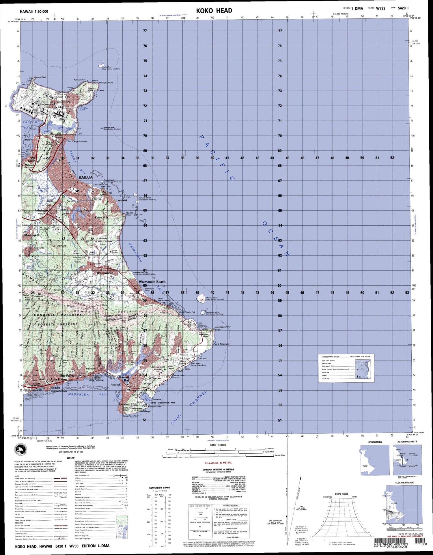 Koko Head Hawaii Military 1:50,000 Map