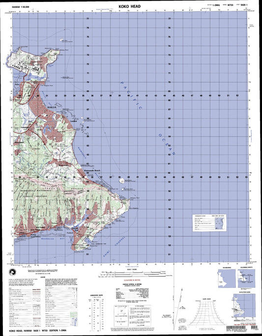 Koko Head Hawaii Military 1:50,000 Map