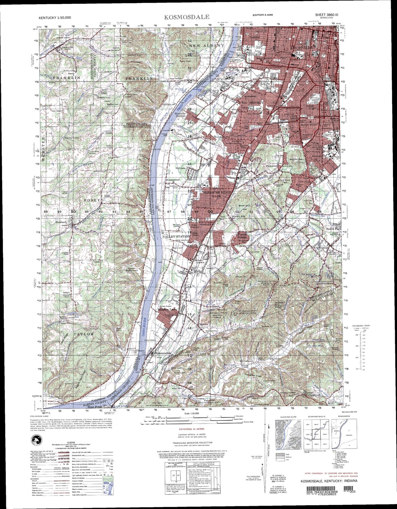 Kosmosdale Kentucky Military 1:50,000 Map