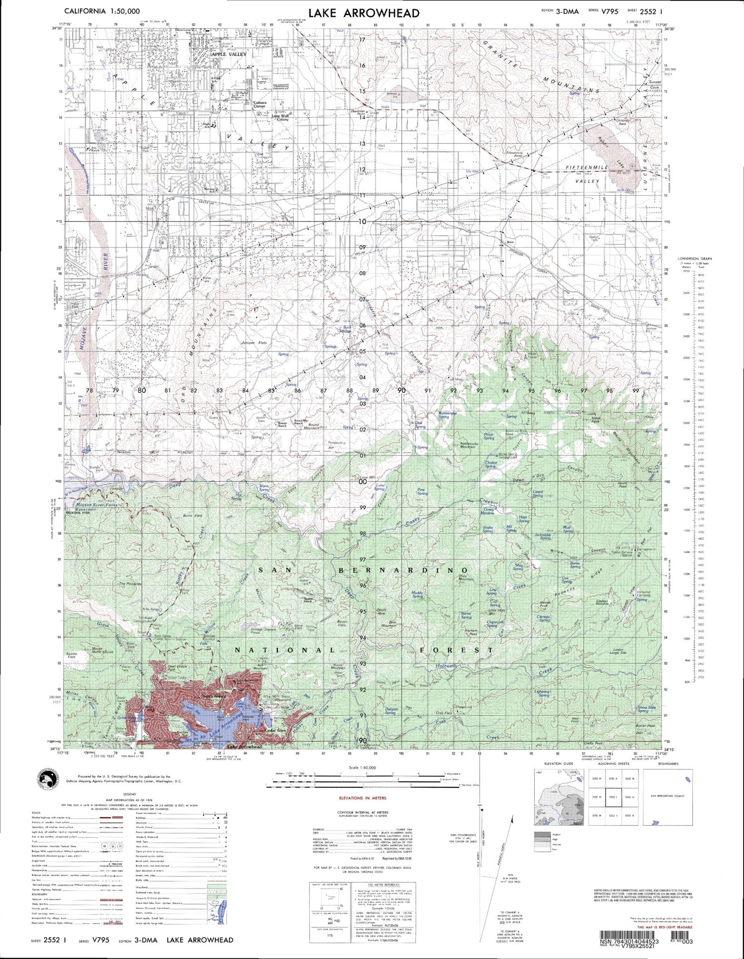 Lake Arrowhead California Military 1:50,000 Map