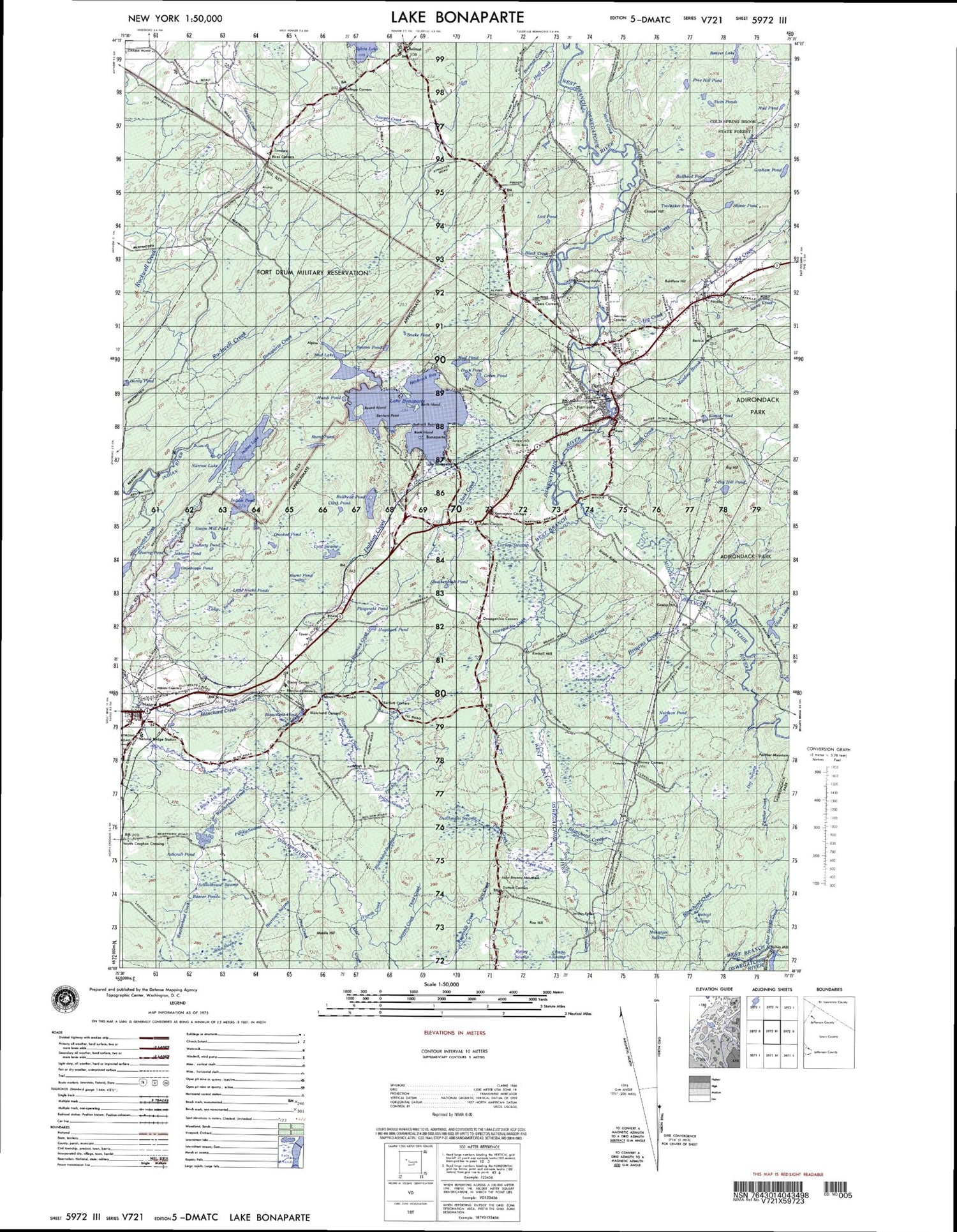 Lake Bonaparte New York Military 1:50,000 Map