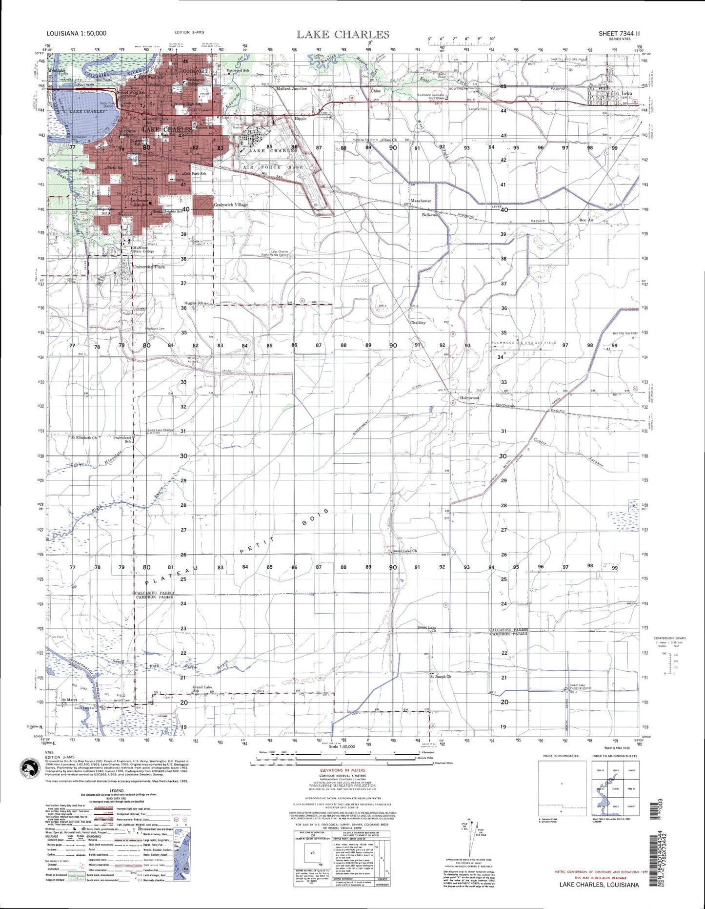 Lake Charles Louisiana Military 1:50,000 Map