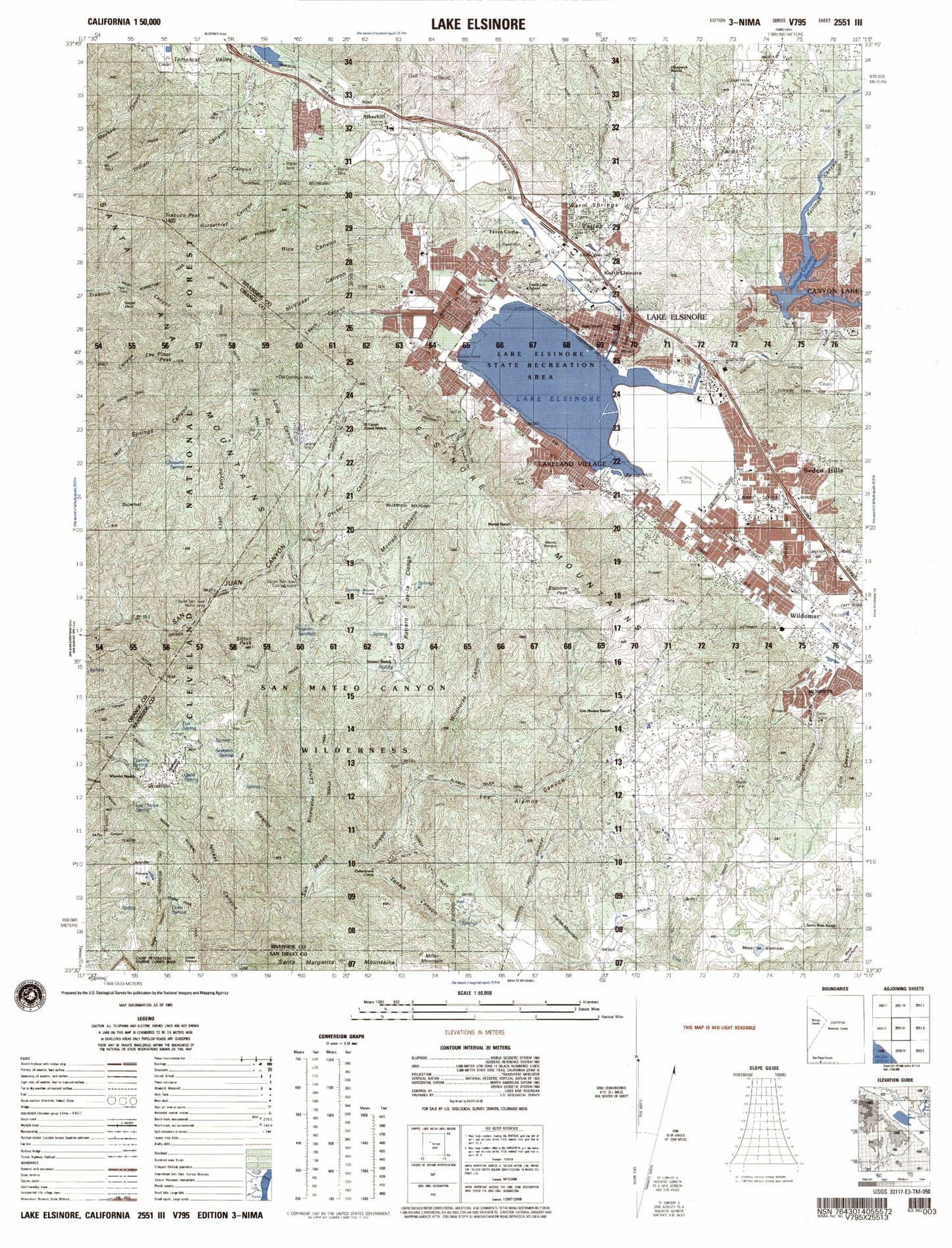 Lake Elsinore California Military 1:50,000 Map