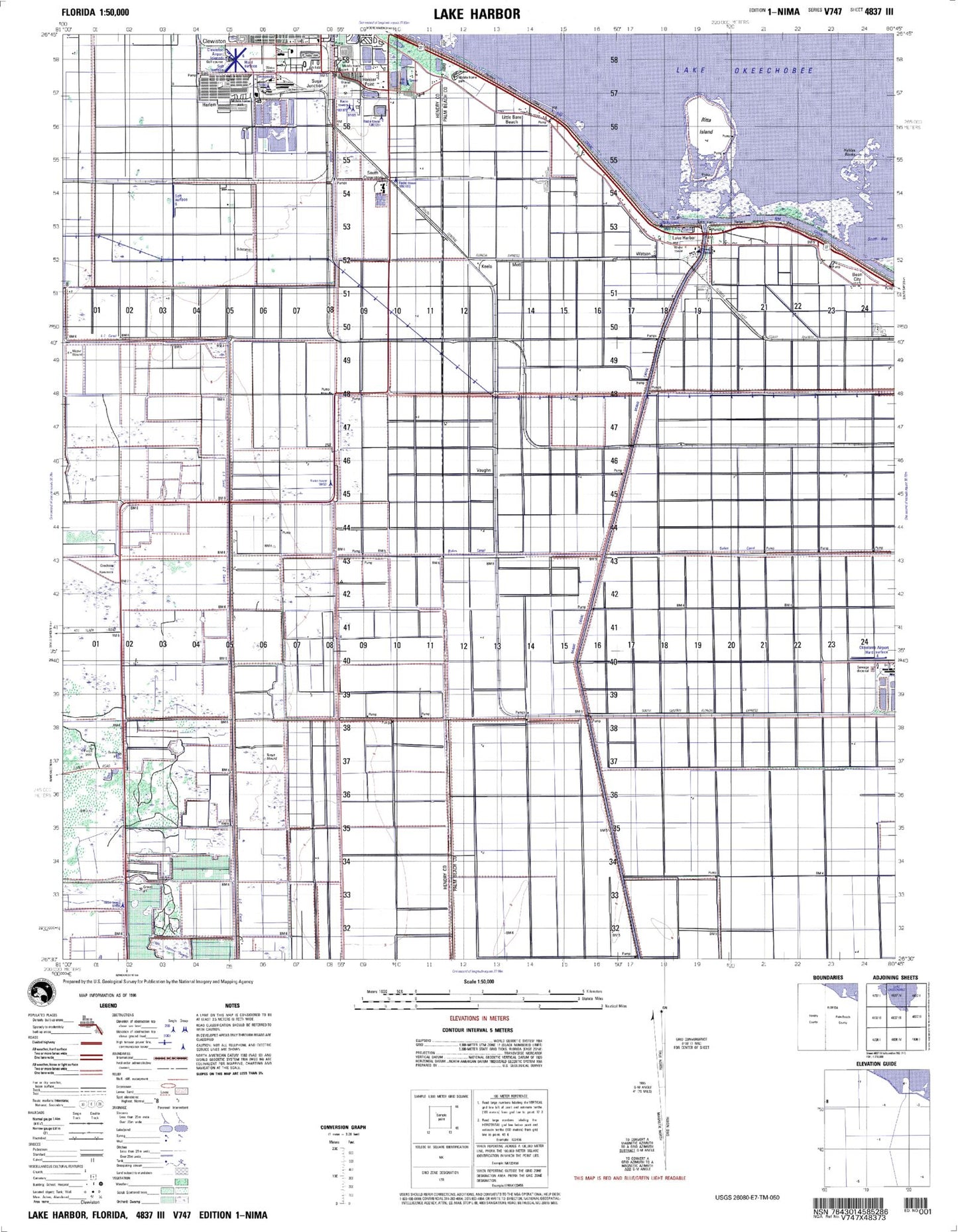 Lake Harbor Florida Military 1:50,000 Map