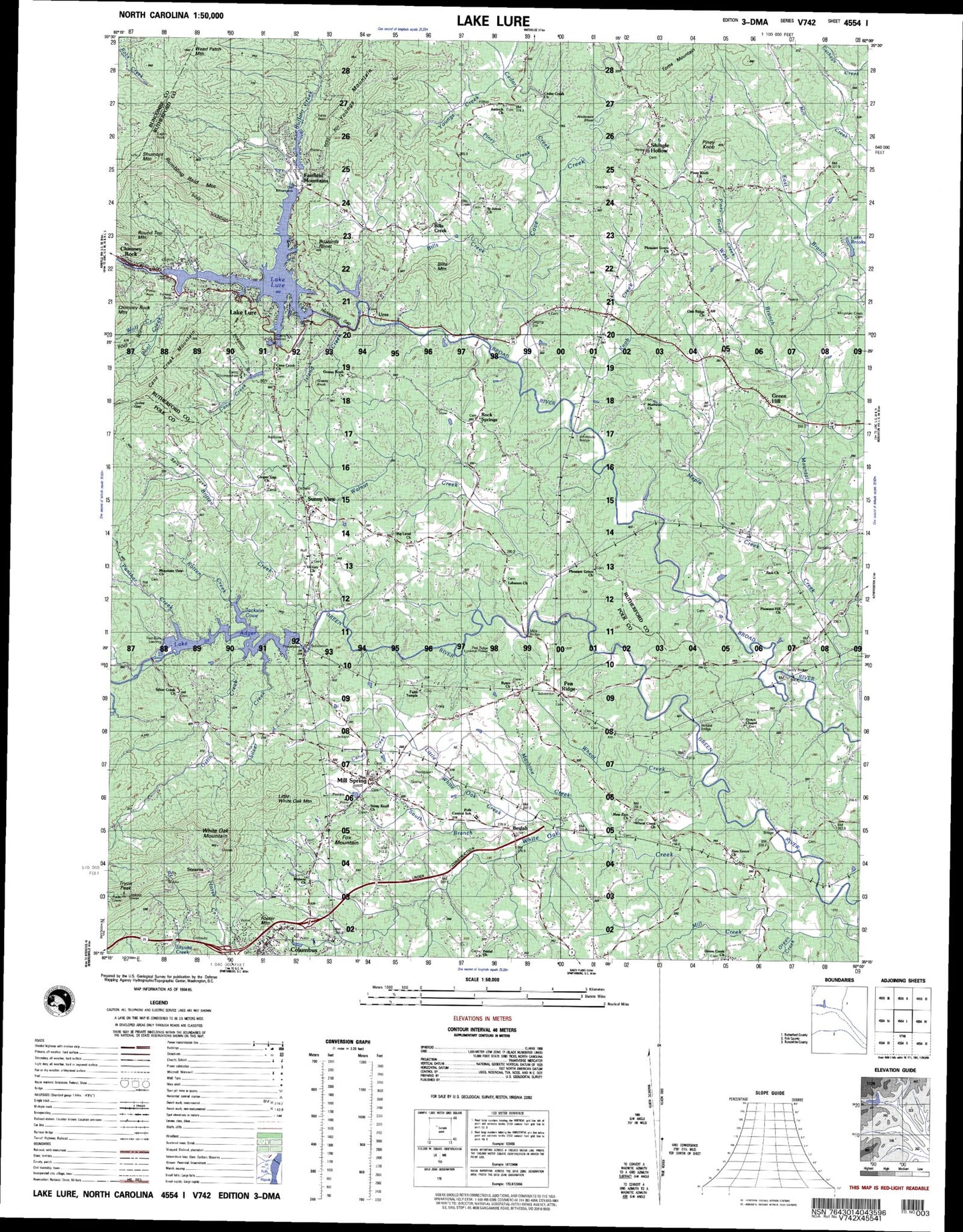 Lake Lure North Carolina Military 1:50,000 Map