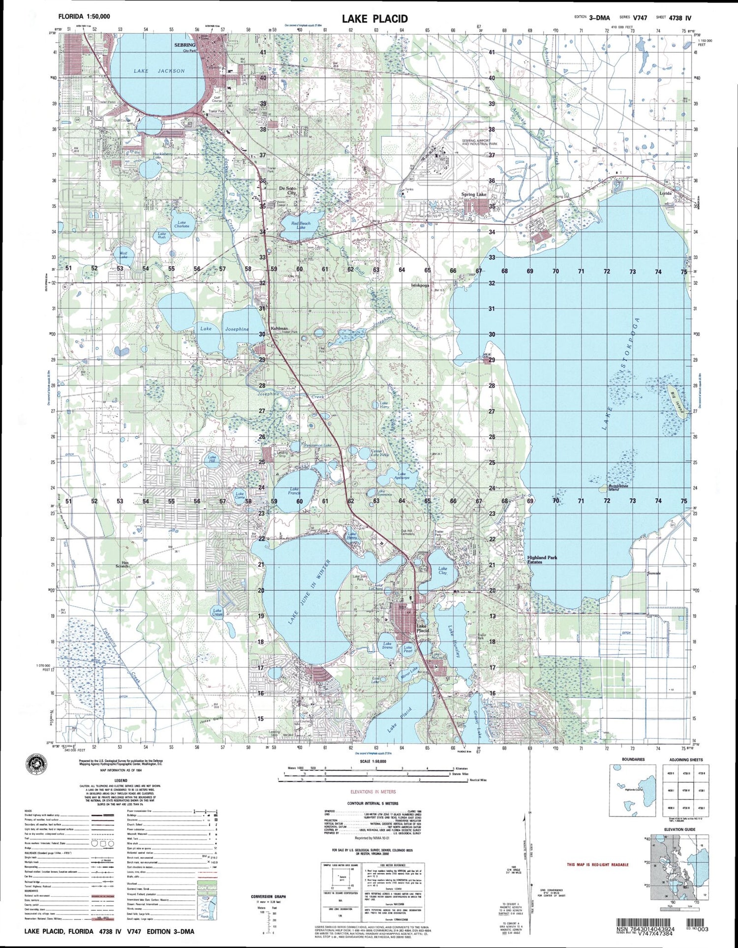 Lake Placid Florida Military 1:50,000 Map