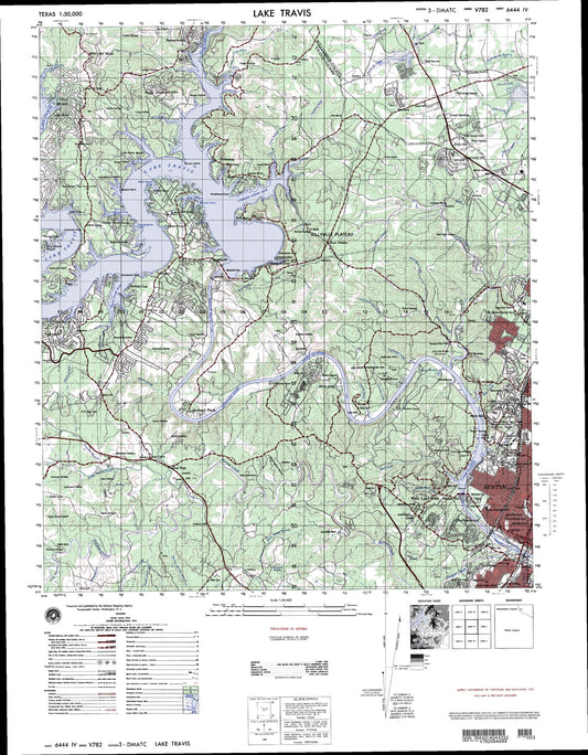 Lake Travis Texas Military 1:50,000 Map