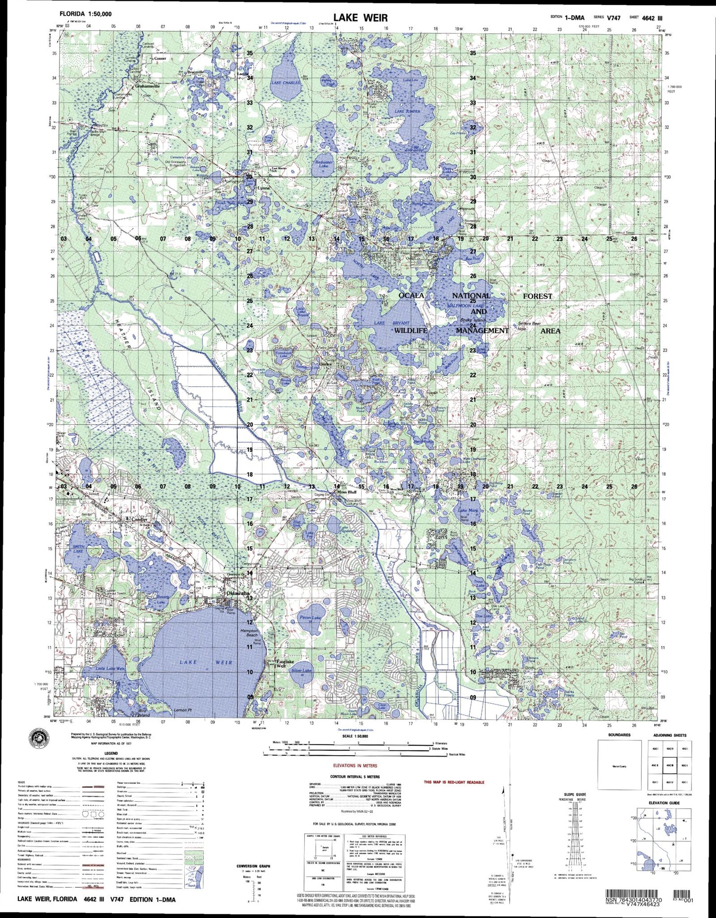 Lake Weir Florida Military 1:50,000 Map