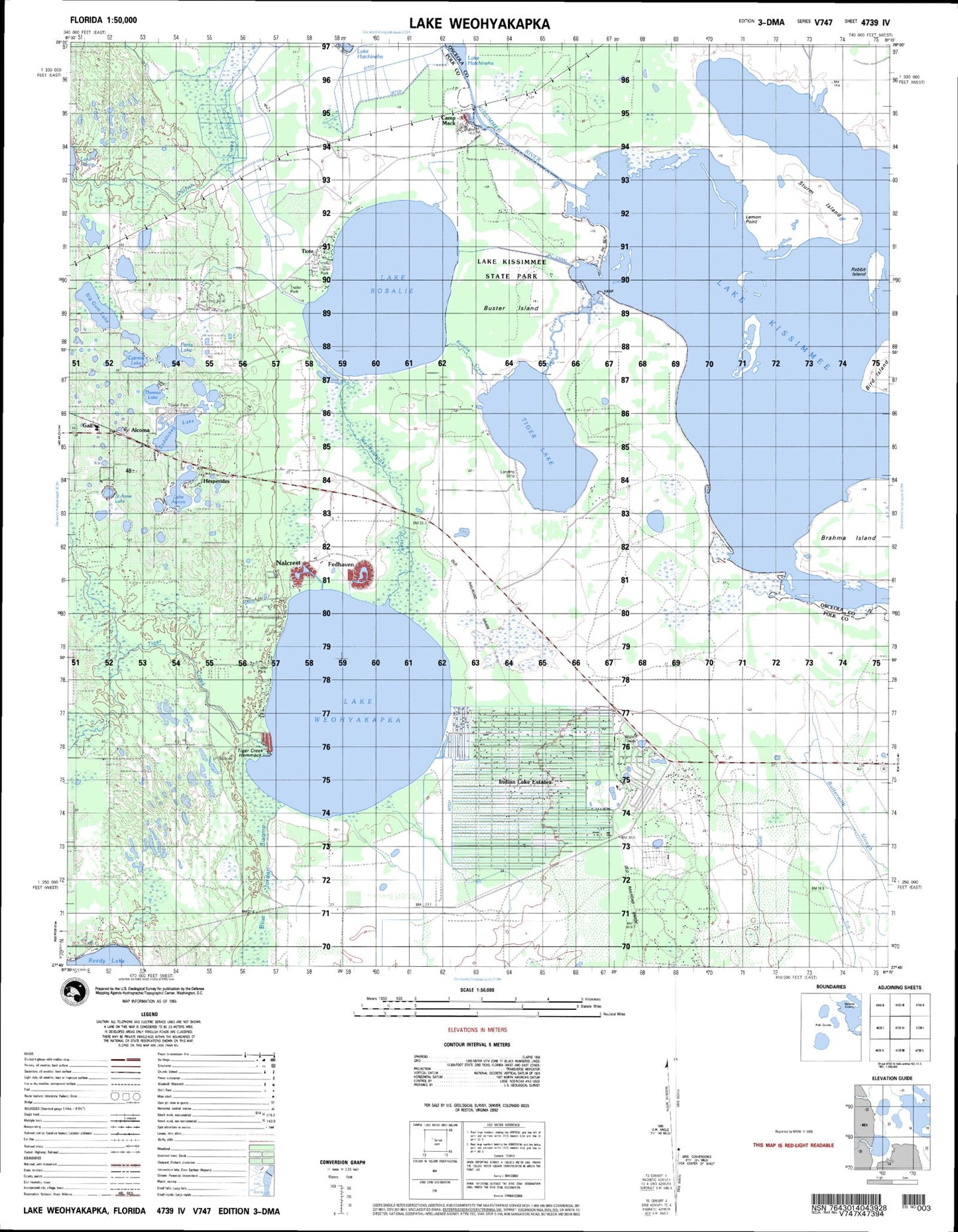 Lake Weohyakapka Florida Military 1:50,000 Map