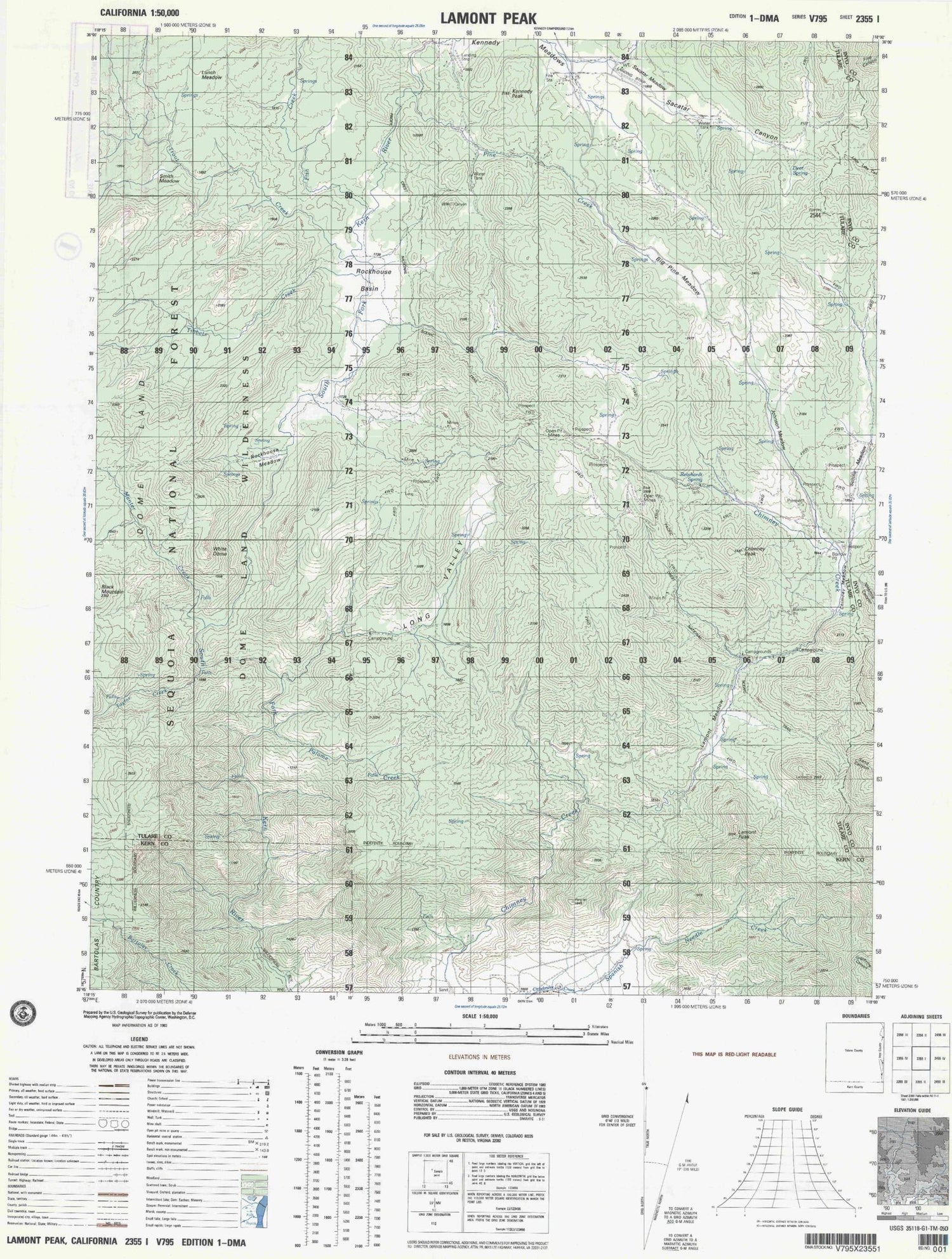 Lamont Peak California Military 1:50,000 Map