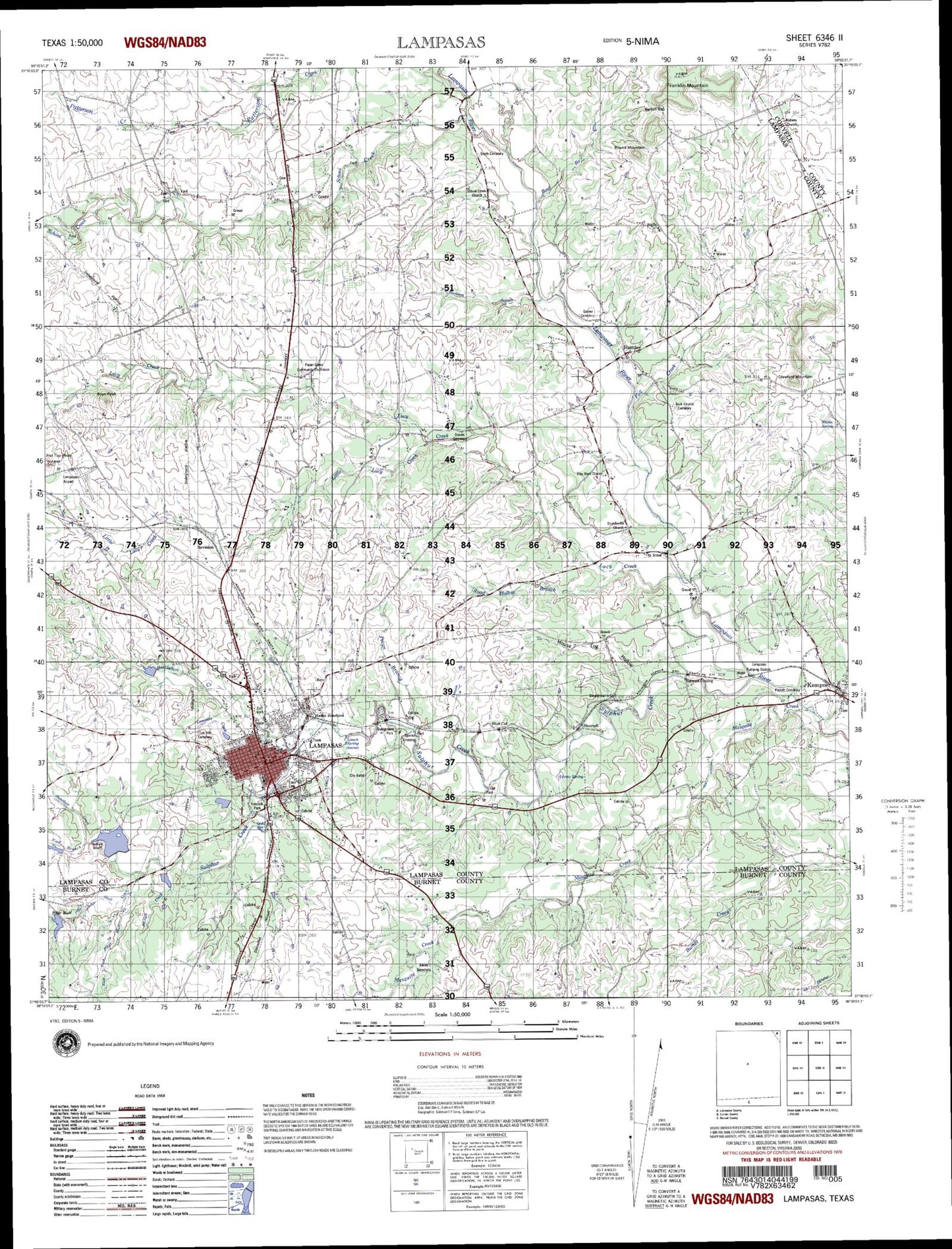 Lampasas Texas Military 1:50,000 Map