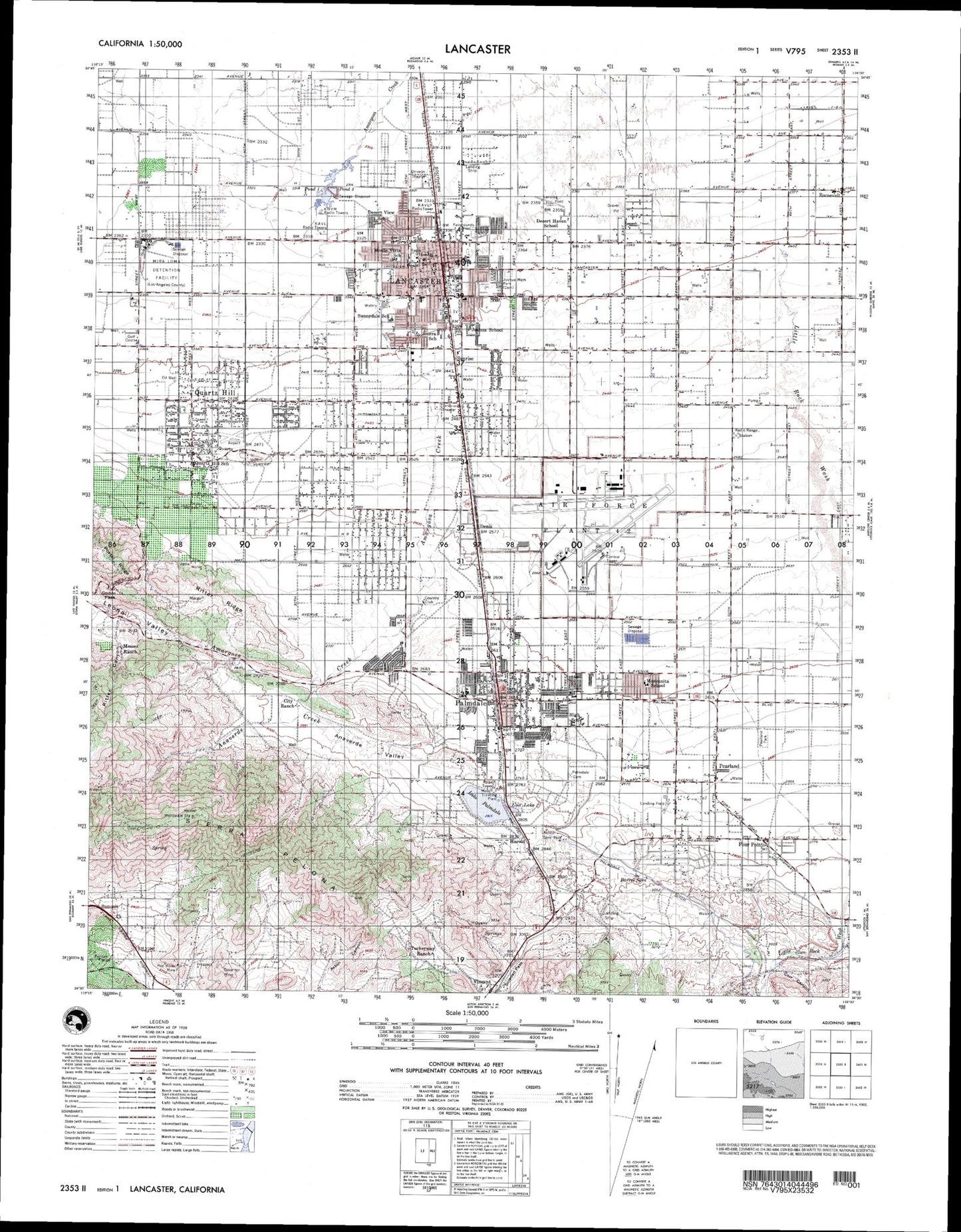 Lancaster California Military 1:50,000 Map