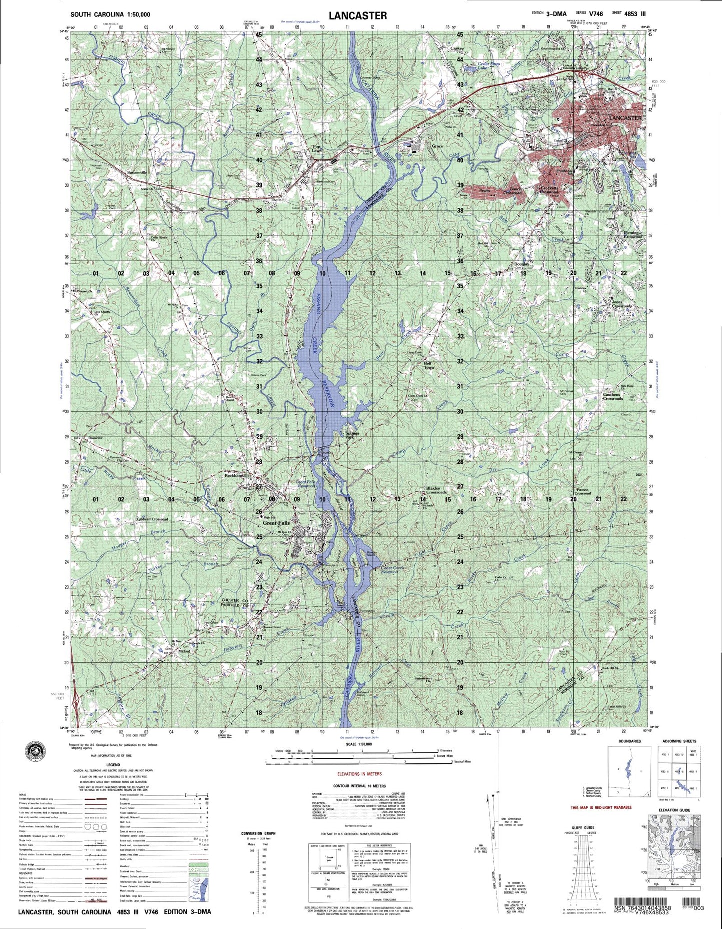 Lancaster South Carolina Military 1:50,000 Map